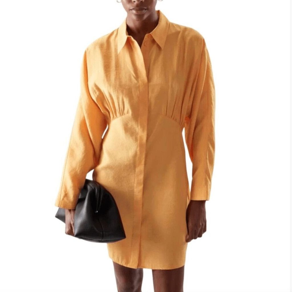 Cos COS Gathered Button Down Light Orange Shirt Dress Size 2 Size XS / US 0-2 / IT 36-38 - 1 Thumbnail