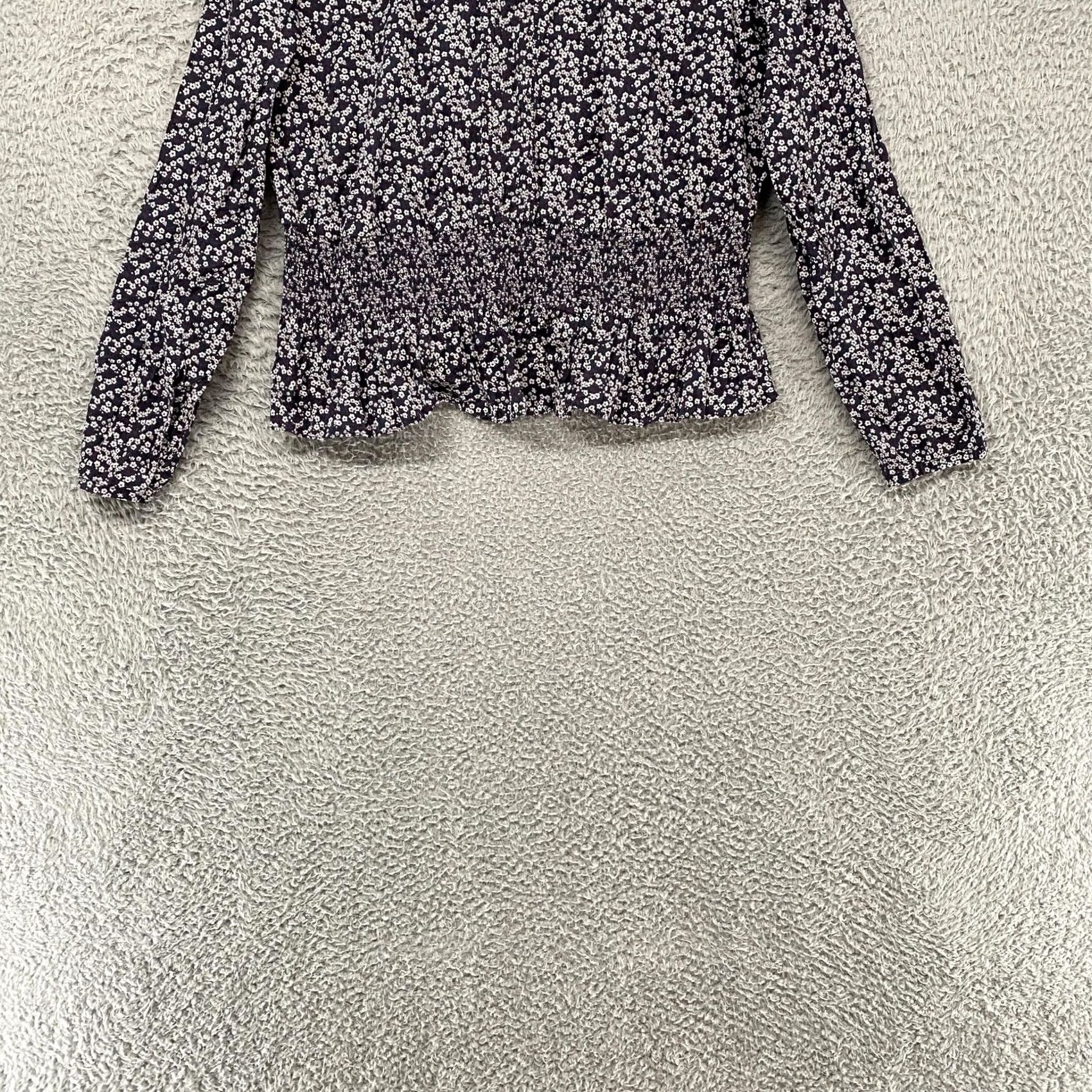J.Crew J.Crew Liberty Floral Blouse Womens Large Blue Smocked Peplum Ruffle Top Size L / US 10 / IT 46 - 2 Thumbnail