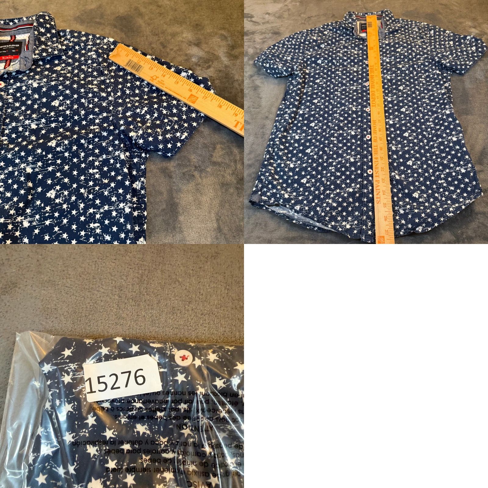 Denime DENIM FLOWER Ricky Singh Shirt Slim Short Sleeve Button Up Mens Small Star Print Patriotic Flag Graphic Print Casual Summer Spring Size US S / EU 44-46 / 1 - 8 Thumbnail