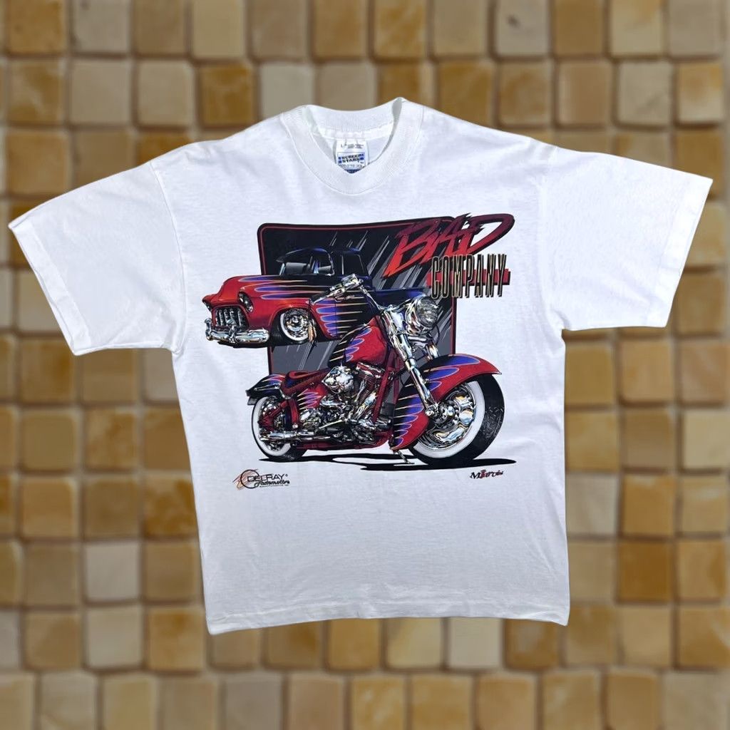 Vintage VINTAGE Screen Stars Bad Company T-Shirt White L Mens Graphic Print 1997 Delray Hot Rod Biker Ireland Size US L / EU 52-54 / 3 - 1 Thumbnail