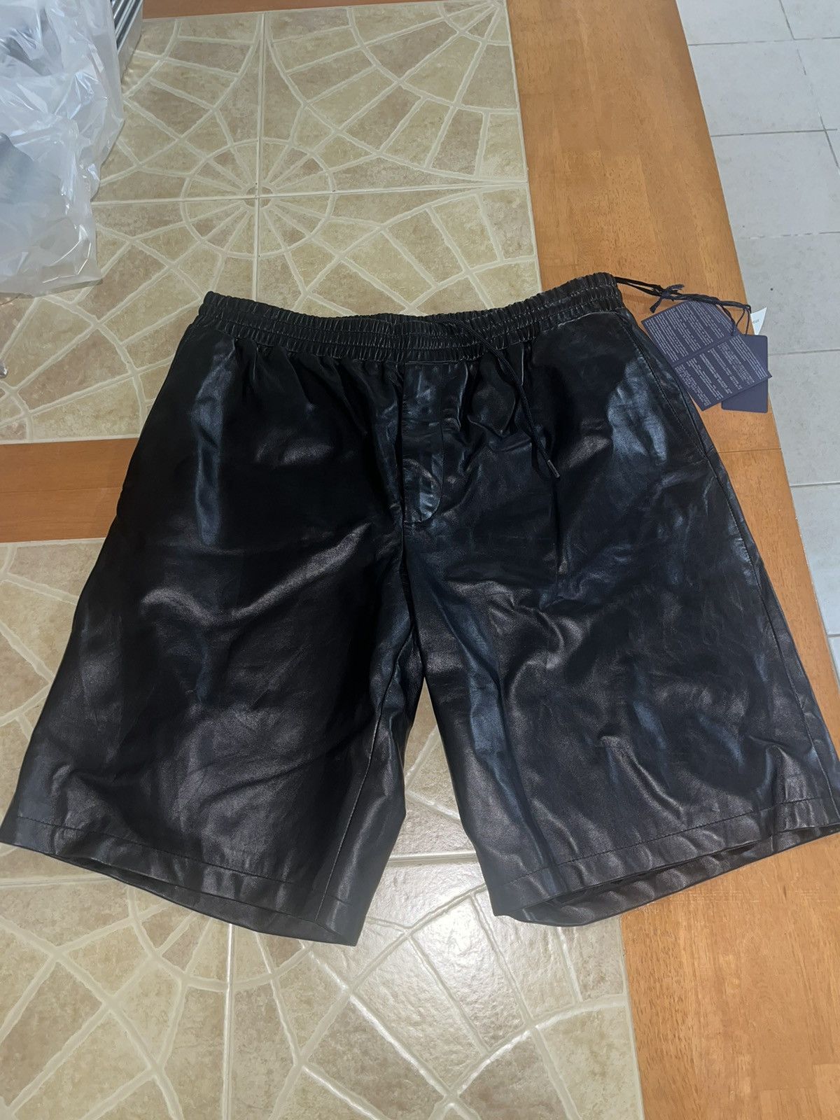 Pre-owned Prada Nappa Leather Bermudas Size 52(36us) In Black