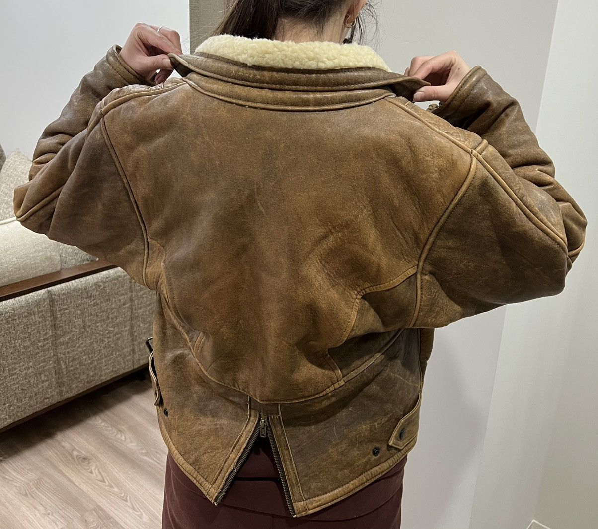 Vintage Vintage Washed Brown Real Leather Biker Jacket Motorcycle Size L / US 10 / IT 46 - 16 Thumbnail