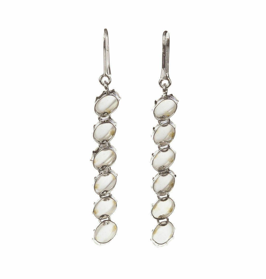 Designer Sterling Silver & Grey Moonstone Cabochon Dangling Earrings Size ONE SIZE - 2 Thumbnail