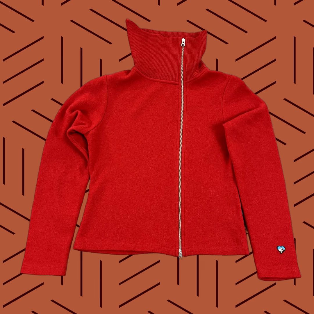 Vintage KUHL Sweater Womens Medium Red Merino Wool Asymmetrical Collar Full Zip Hiking Size M / US 6-8 / IT 42-44 - 1 Thumbnail