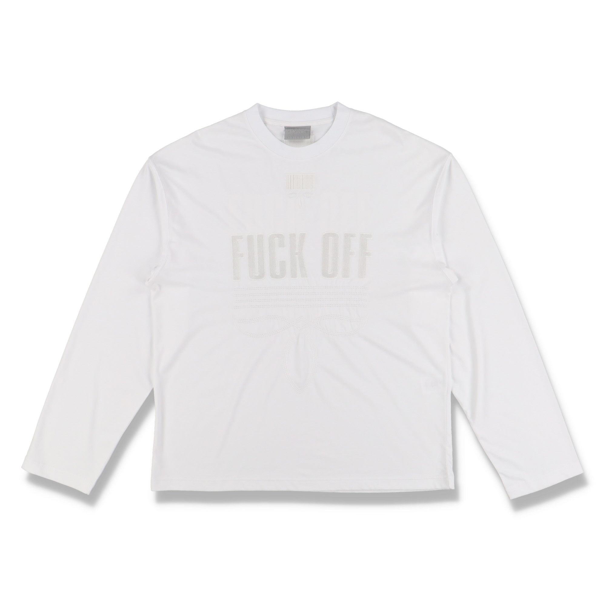 Vetements VTMNTS White Fuck Off Embroidered Long Sleeve T-Shirt Size L / US 10 / IT 46 - 2 Thumbnail