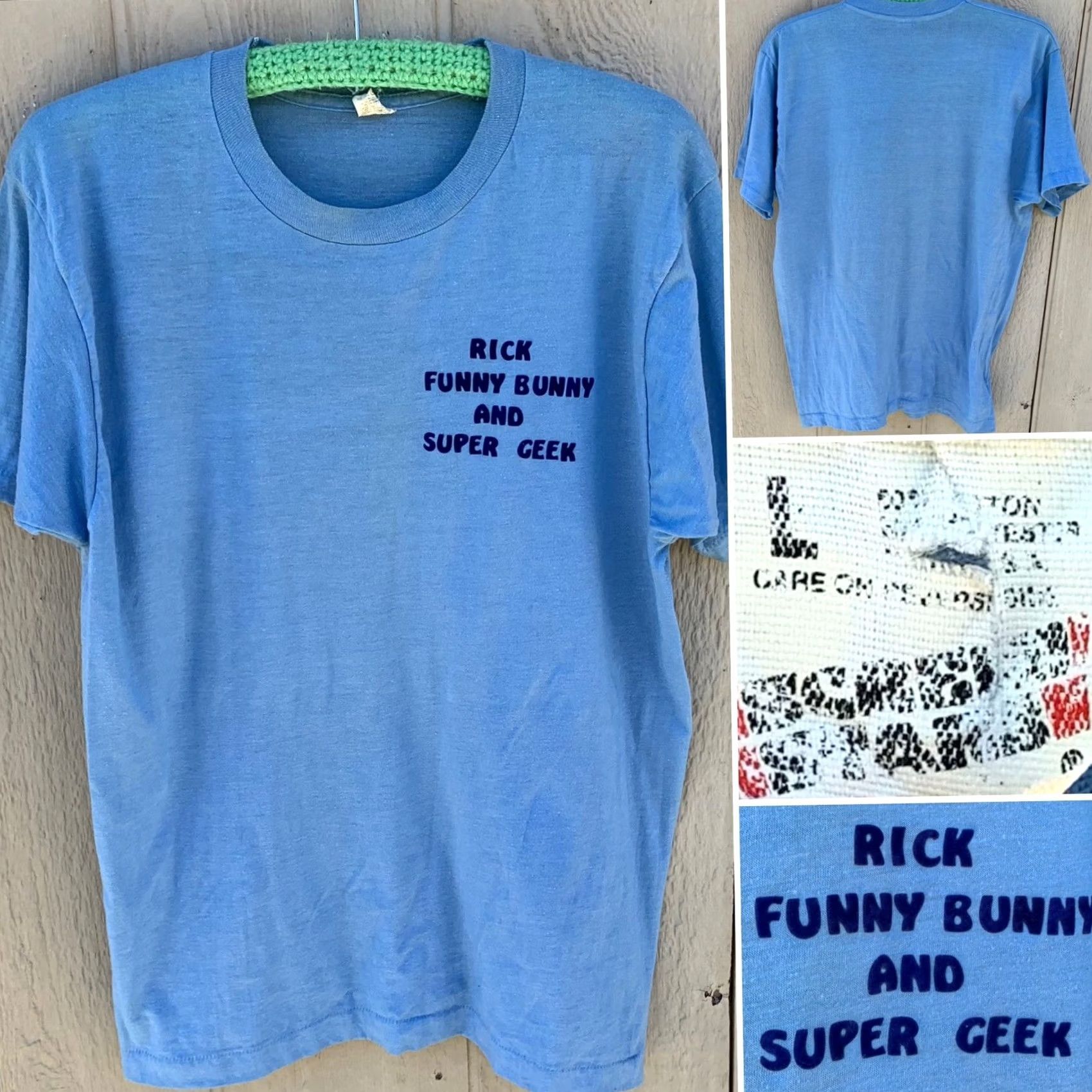 Vintage VINTAGE Rick Funny Bunny and Super Geek t-shirt (iron on lettering) 80s 1980s L Shirt Unisex Blue Screen Stars 1980s Mens Womens Girls Boys Size US L / EU 52-54 / 3 - 2 Thumbnail