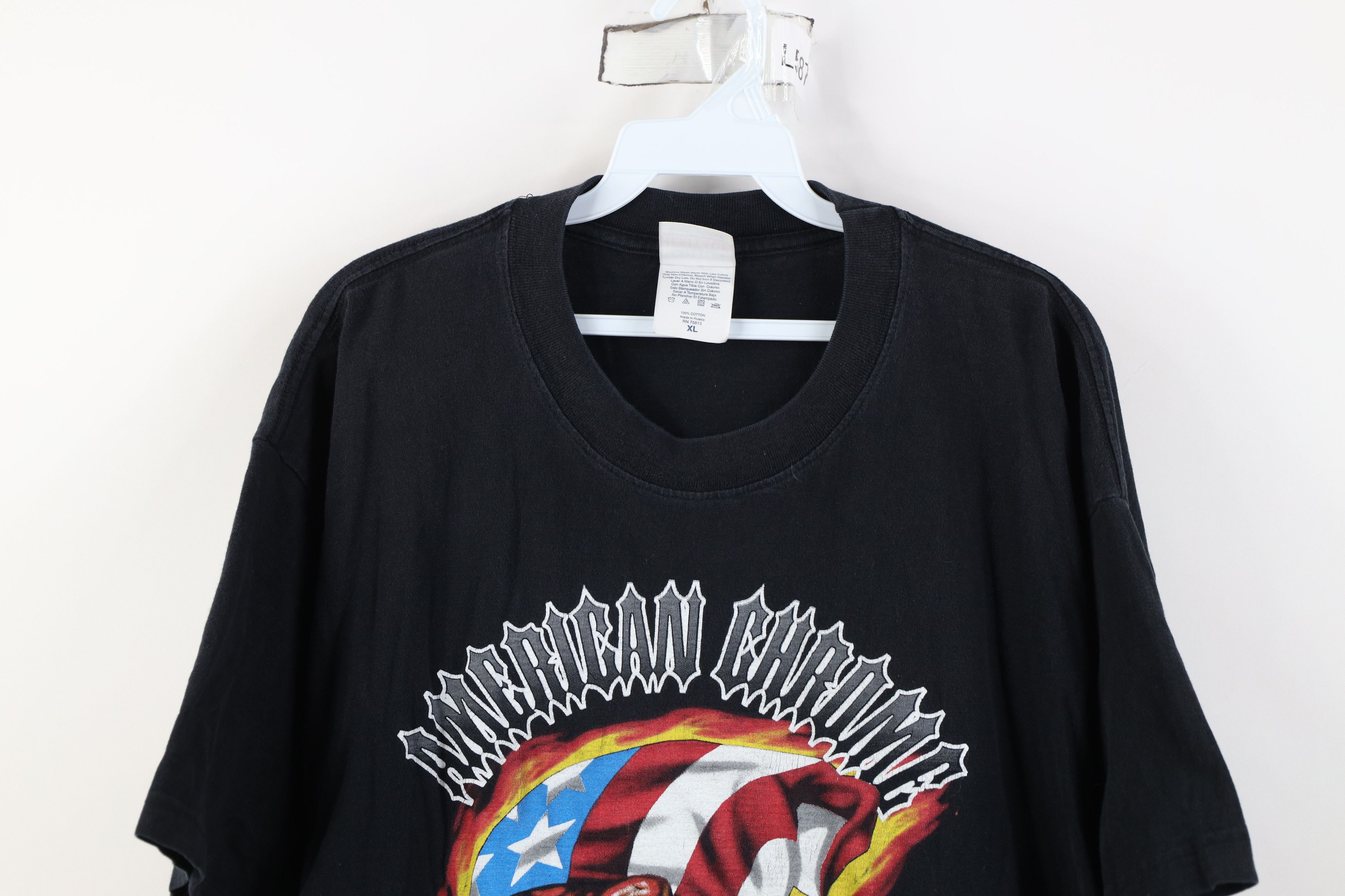 Vintage Vintage 90s Y2K American Flames Skull Motorcycle T-Shirt Size US XL / EU 56 / 4 - 2 Thumbnail