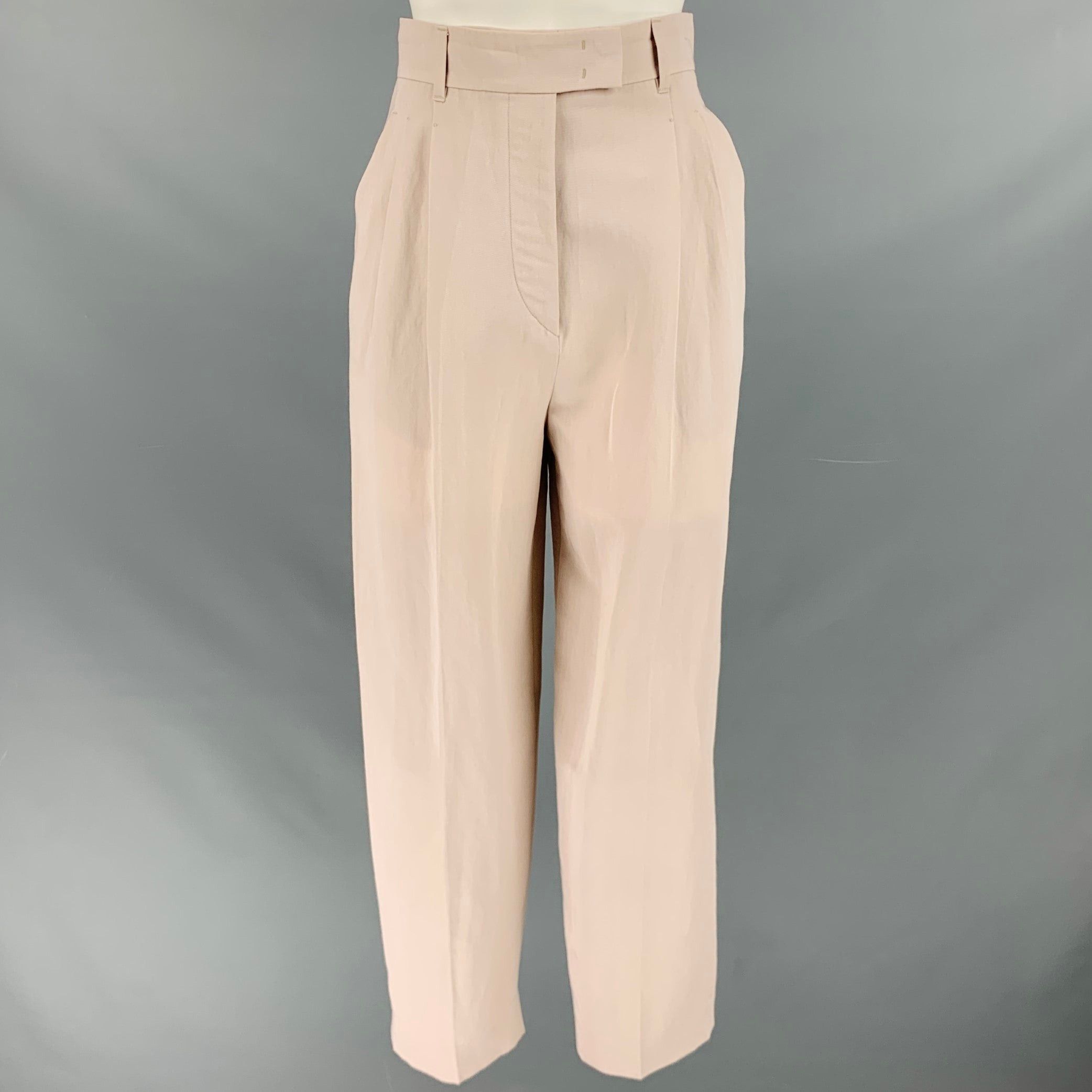image of Loro Piana Grey Virgin Wool Blend Pleated Dress Pants, Women's (Size 26)