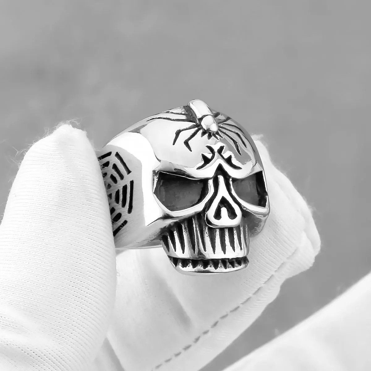 Vintage Spider Web Skull Ring Size 44 - 3 Thumbnail