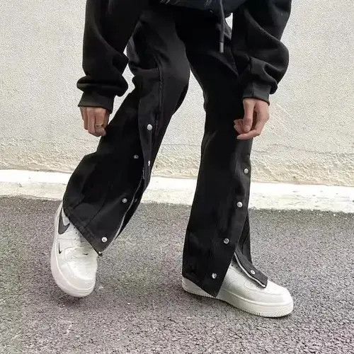 Hypebeast Black Button Decor Pants, Wide Leg Pants Size US 30 / EU 46 - 3 Thumbnail