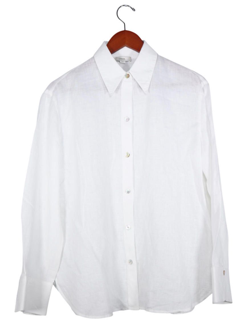 Vince Vince Medium White Long Sleeve Button Up Shirt Linen Blouse Size M / US 6-8 / IT 42-44 - 8 Thumbnail