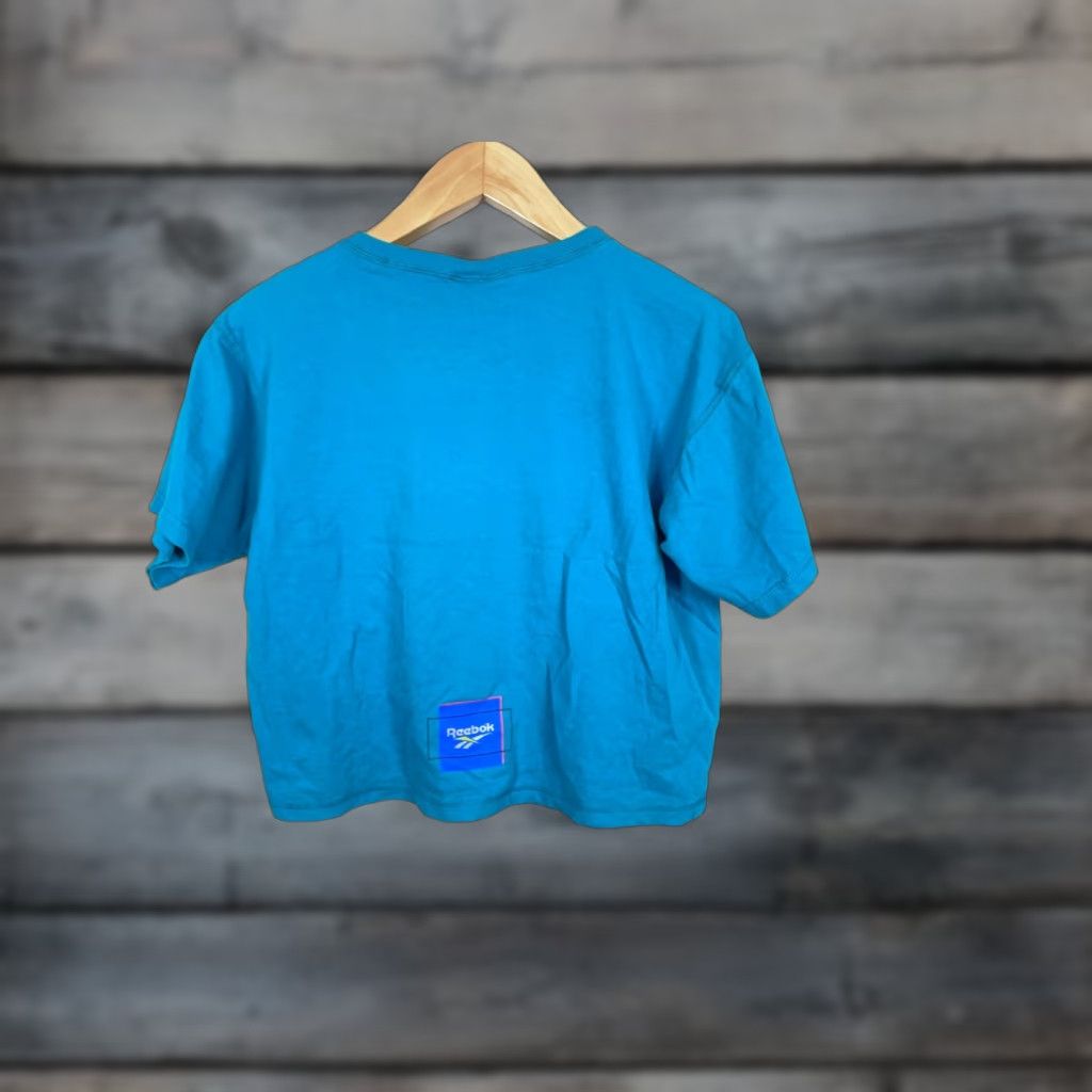 Reebok VINTAGE Reebok Cropped T-Shirt Adult Large Neon Blue USA Made Retro Double Sided Size L / US 10 / IT 46 - 1 Thumbnail