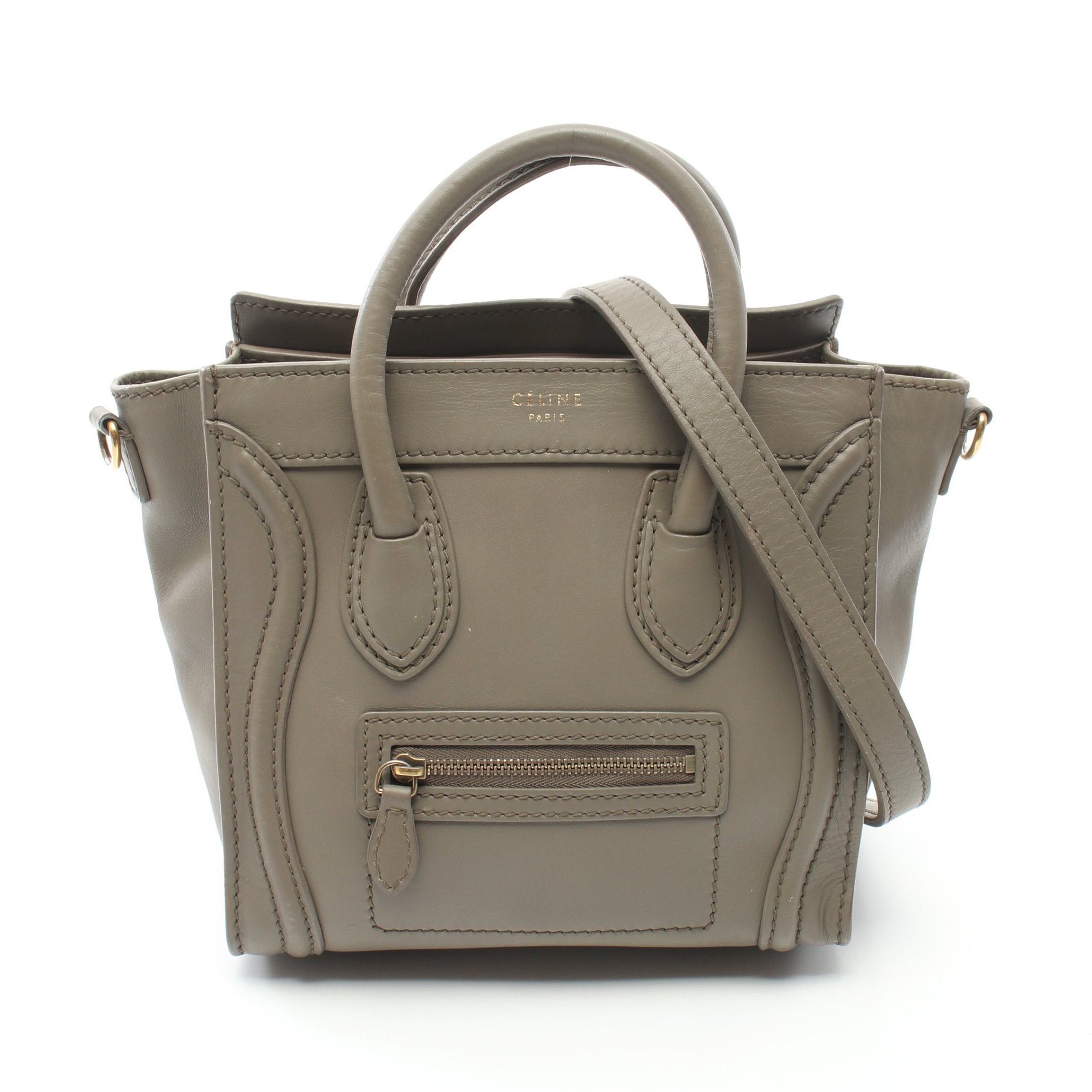 image of Celine Luggage Nano Shopper Handbag Leather Gray 2Way in Grey, Women's