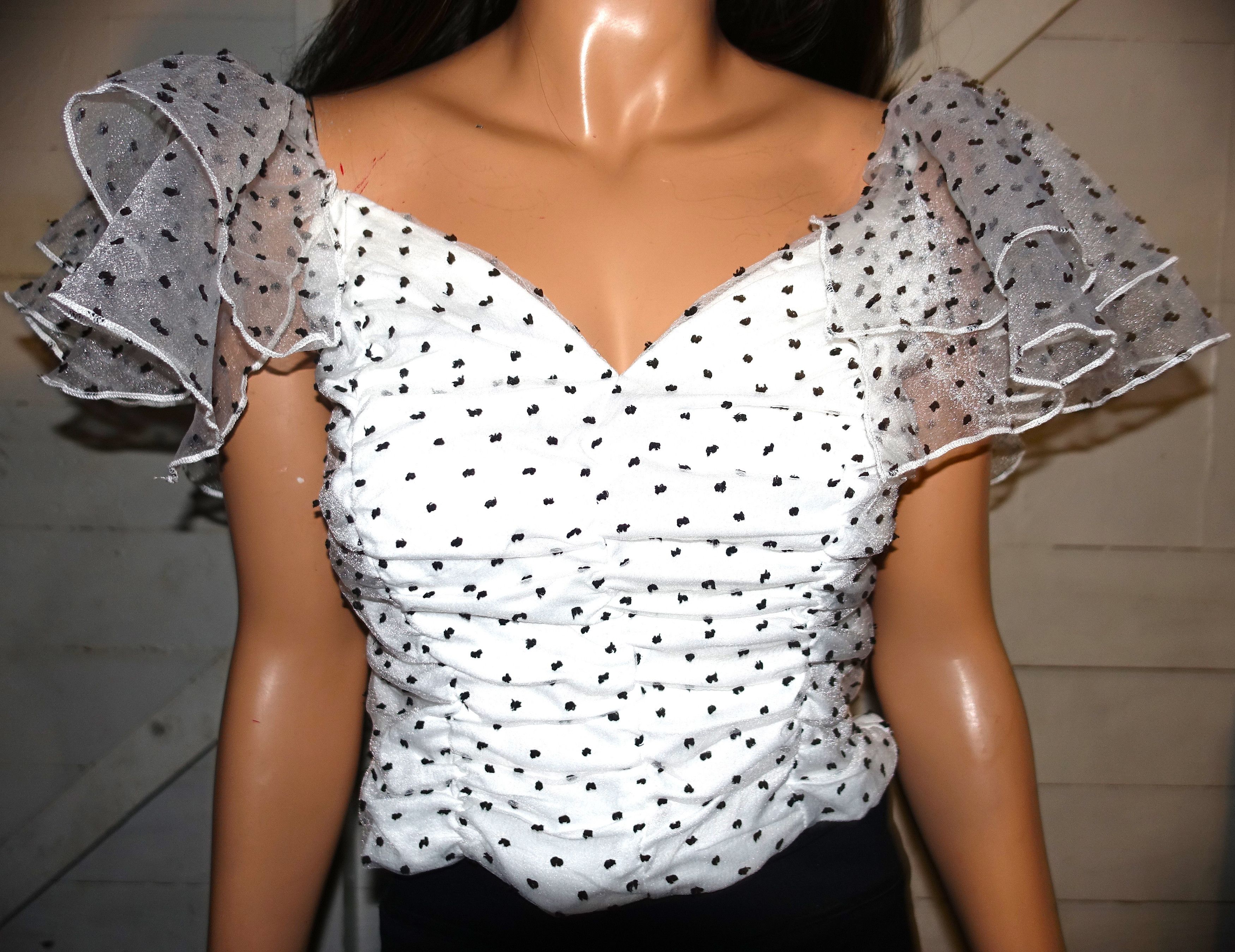 Other A. Peach White Black Polka Dot Ruffled Blouse M NWT Size M / US 6-8 / IT 42-44 - 2 Thumbnail