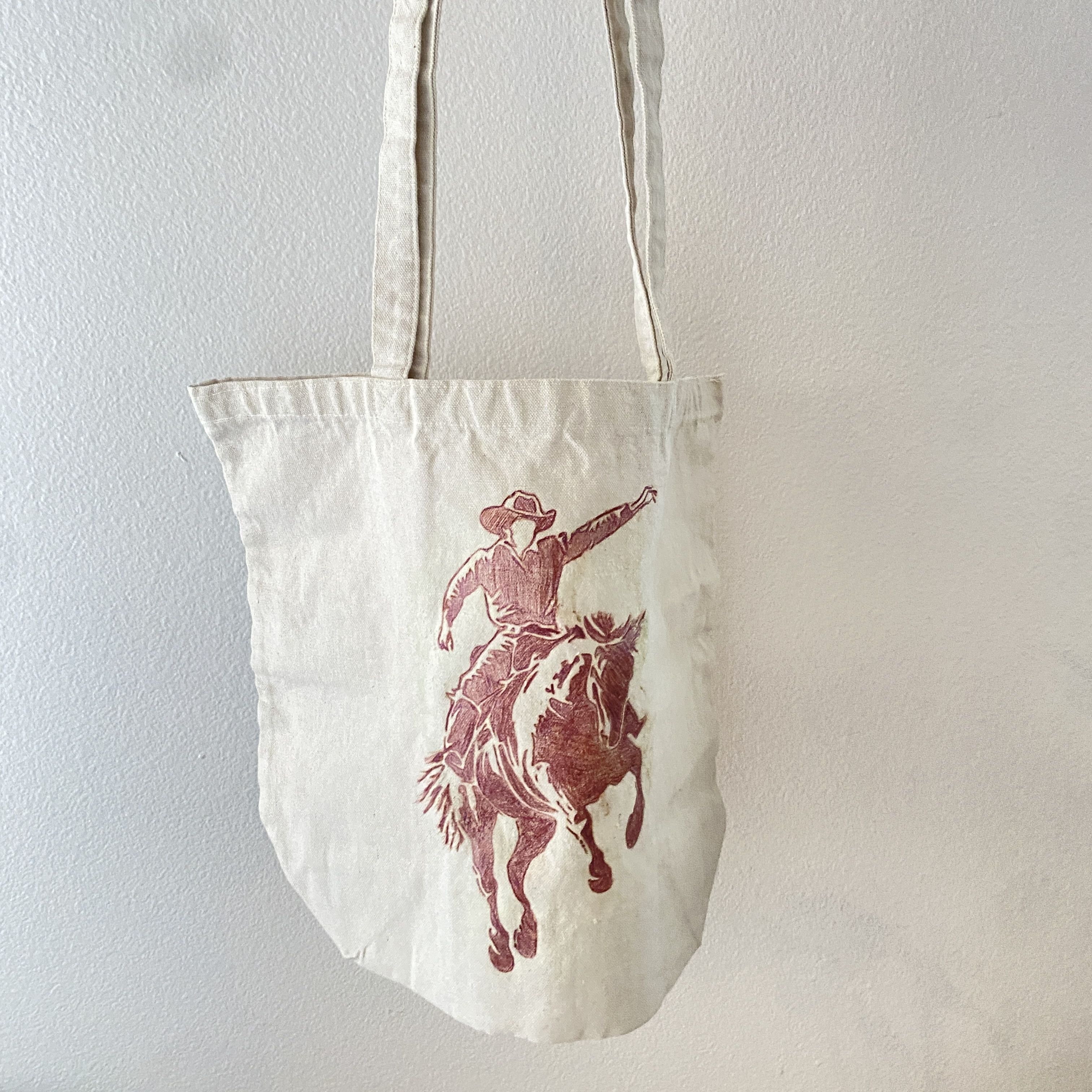 Other Hand-Burned Cowboy Canvas Tote Bag – One-of-a-Kind Design Size ONE SIZE - 3 Thumbnail