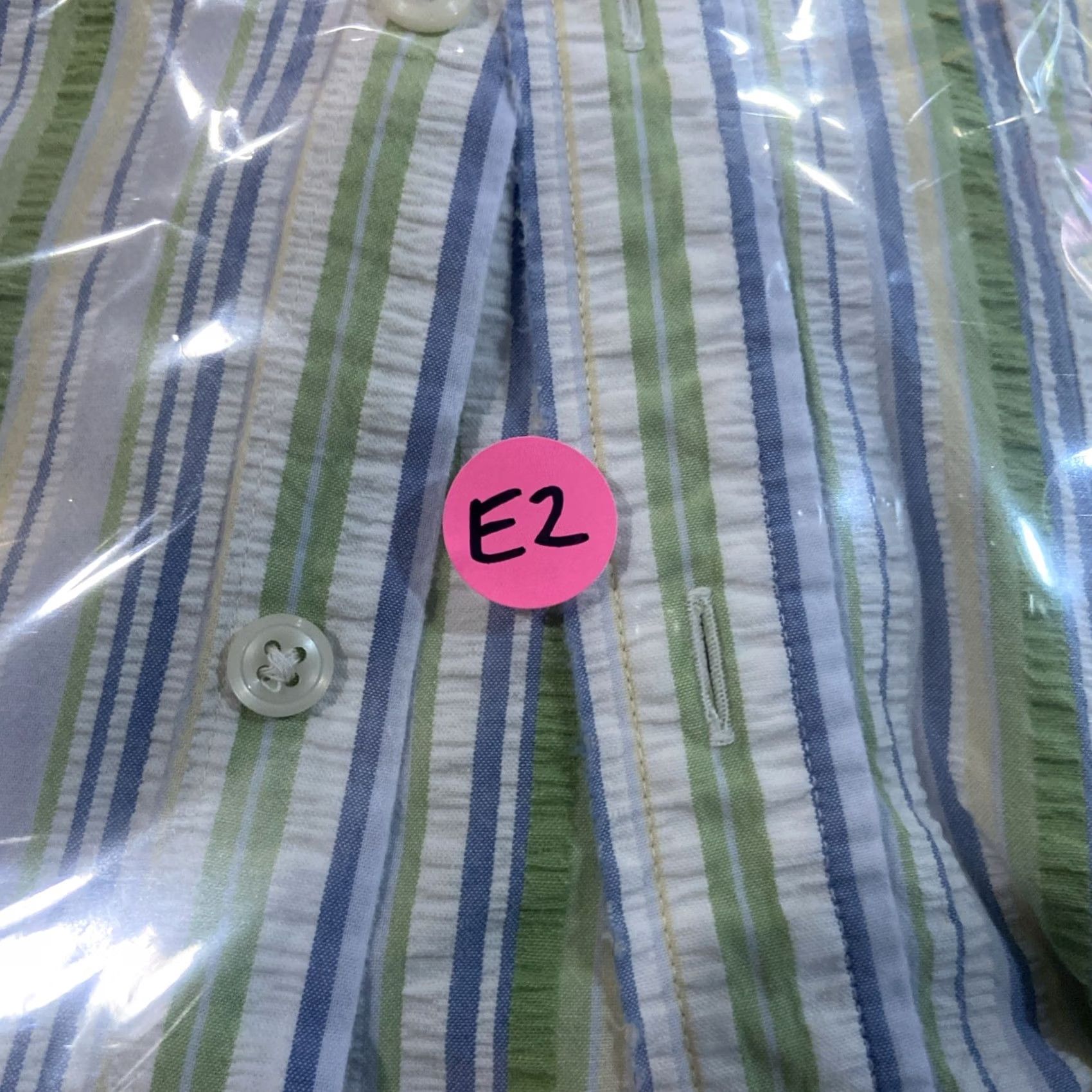 Vintage LL Bean Shirt Mens L Button-Up Short Sleeve Striped Seersucker Blue Green Button-Front Casual Travel Size US L / EU 52-54 / 3 - 6 Thumbnail