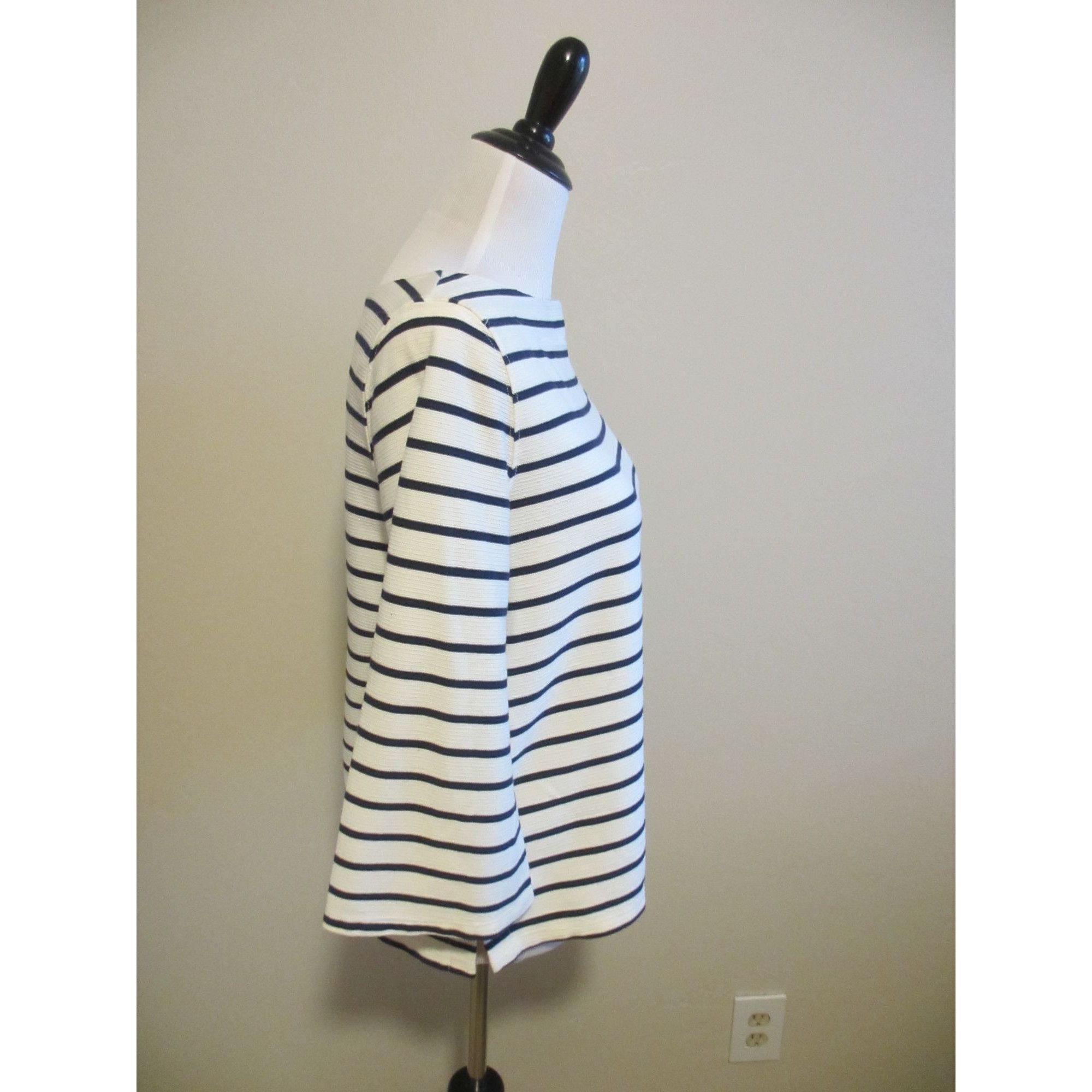 Old Navy Striped Old Navy Womens Cream & Navy 3/4 Sleeve Boatneck Top Size S / US 4 / IT 40 - 2 Thumbnail