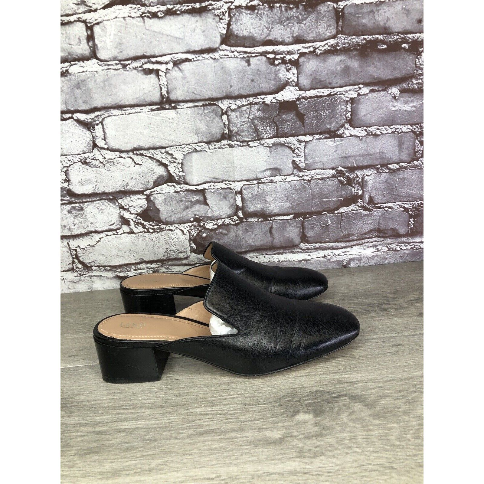 Other Lewit Black Leather Slip On Block Heel Mules Dress Shoes Wom Size US 7 / IT 37 - 18 Thumbnail