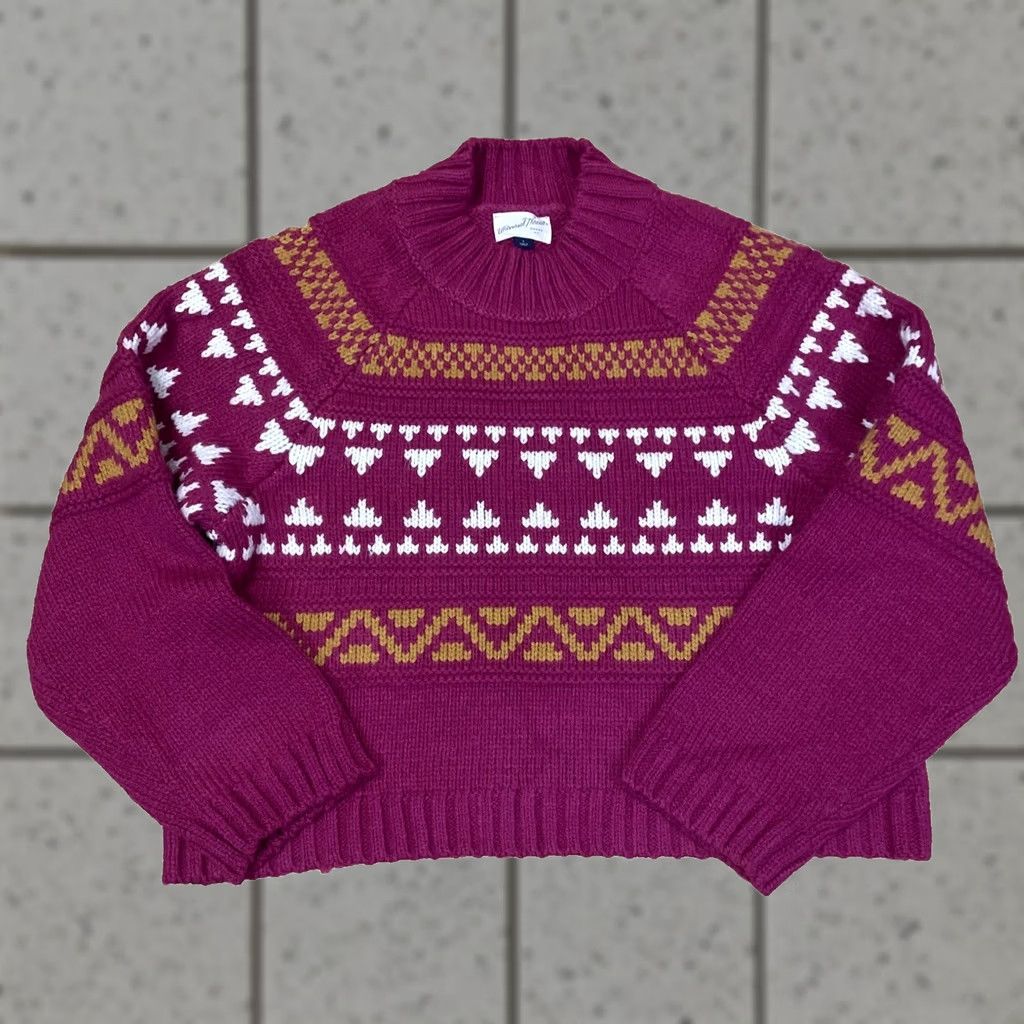 Vintage VINTAGE Universal Threads Crop Sweater Women L Fair Isle Magenta Orange Mock Neck Knit L Size L / US 10 / IT 46 - 1 Thumbnail