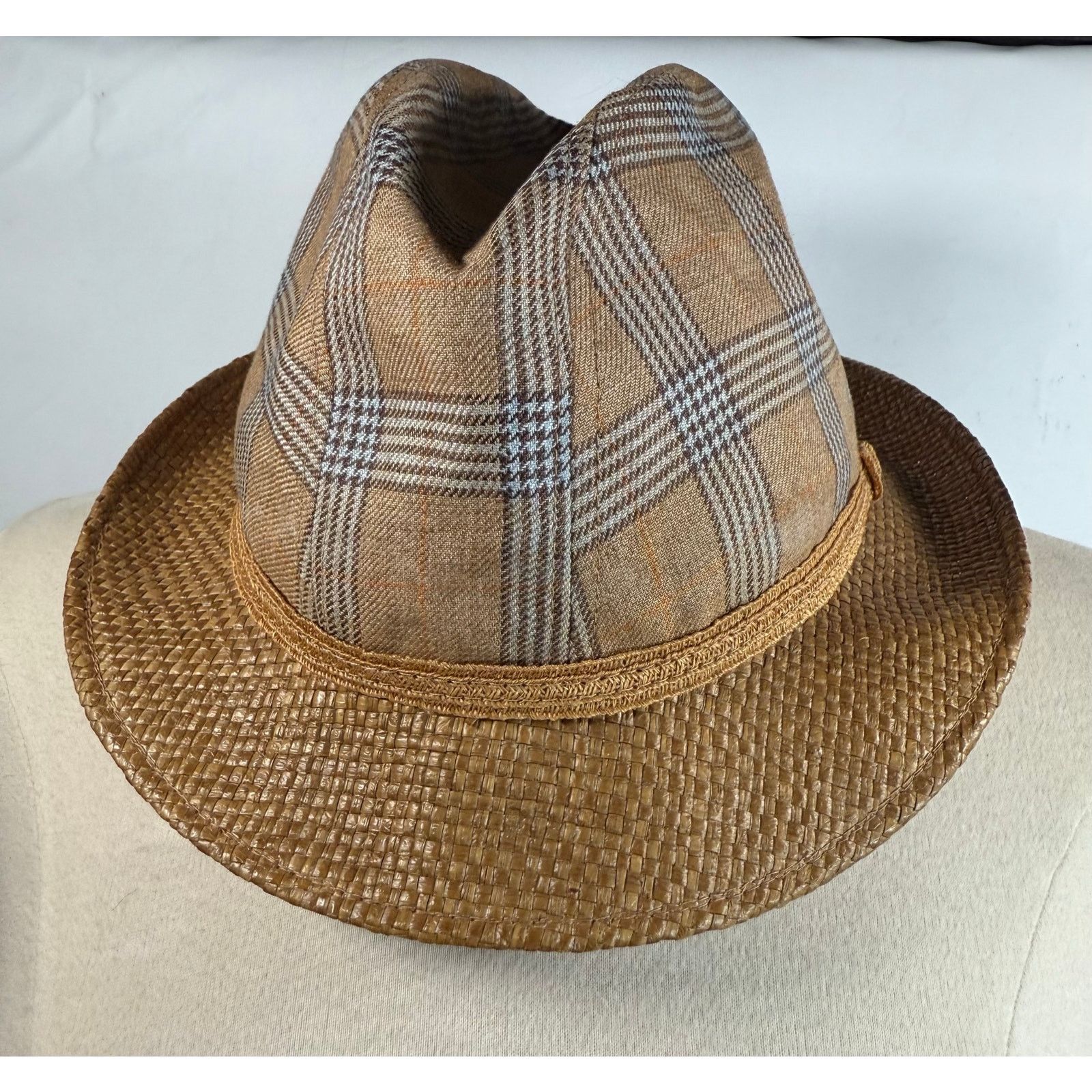 Borsalino Vintage Borsalino Plaid Tweed Fedora Hat w/Straw Brim S/M Size ONE SIZE - 1 Thumbnail
