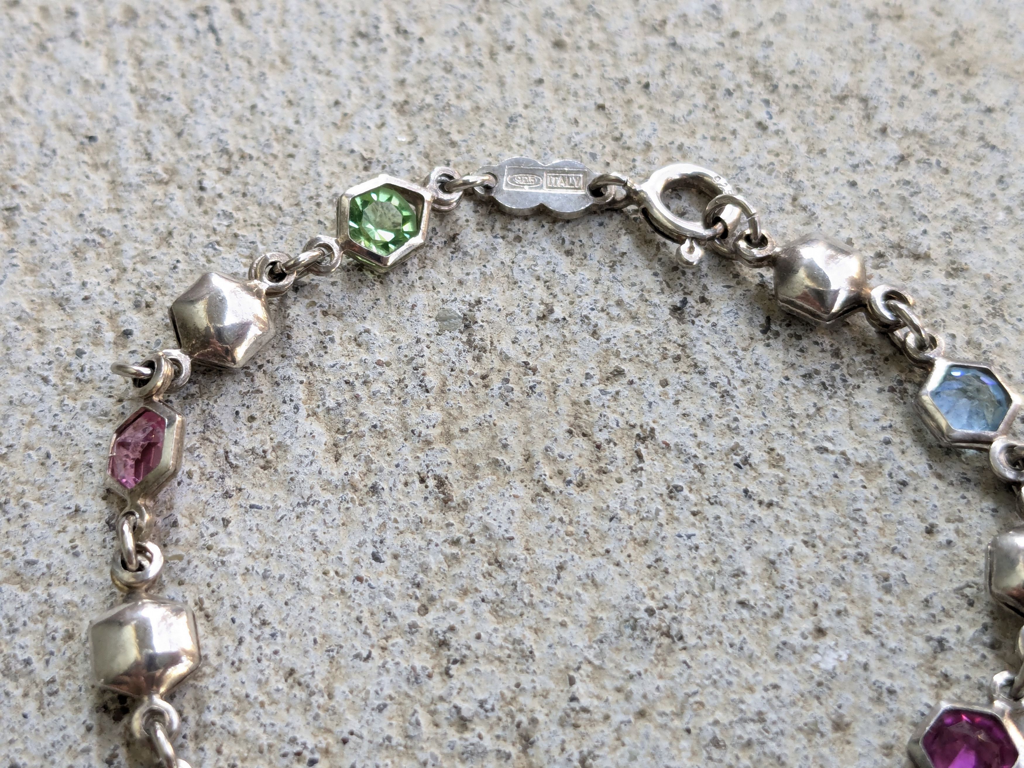 Jewelry Vintage Sterling Silver Bracelet Hexagon Chain 7" Y2K Size ONE SIZE - 6 Thumbnail