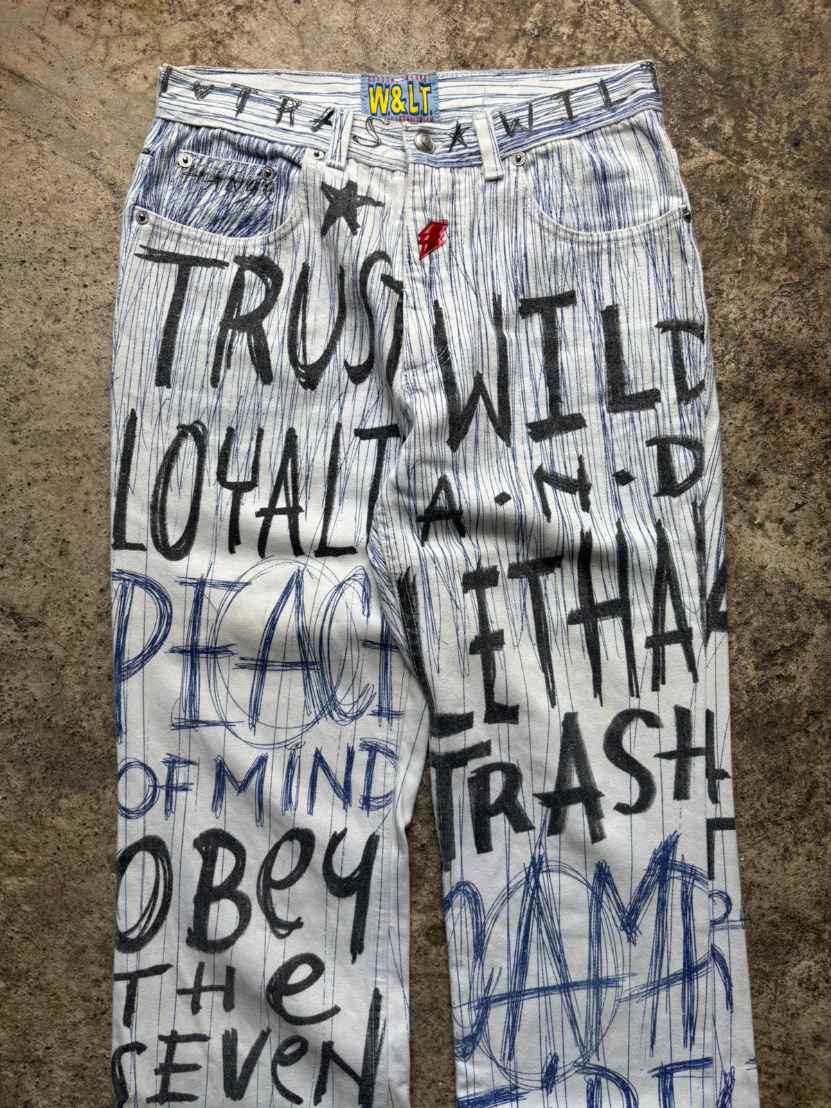 Walter Van Beirendonck W&LT SS1998 'Fetish For Beauty' Pen Denim Jeans Size US 27 - 2 Thumbnail