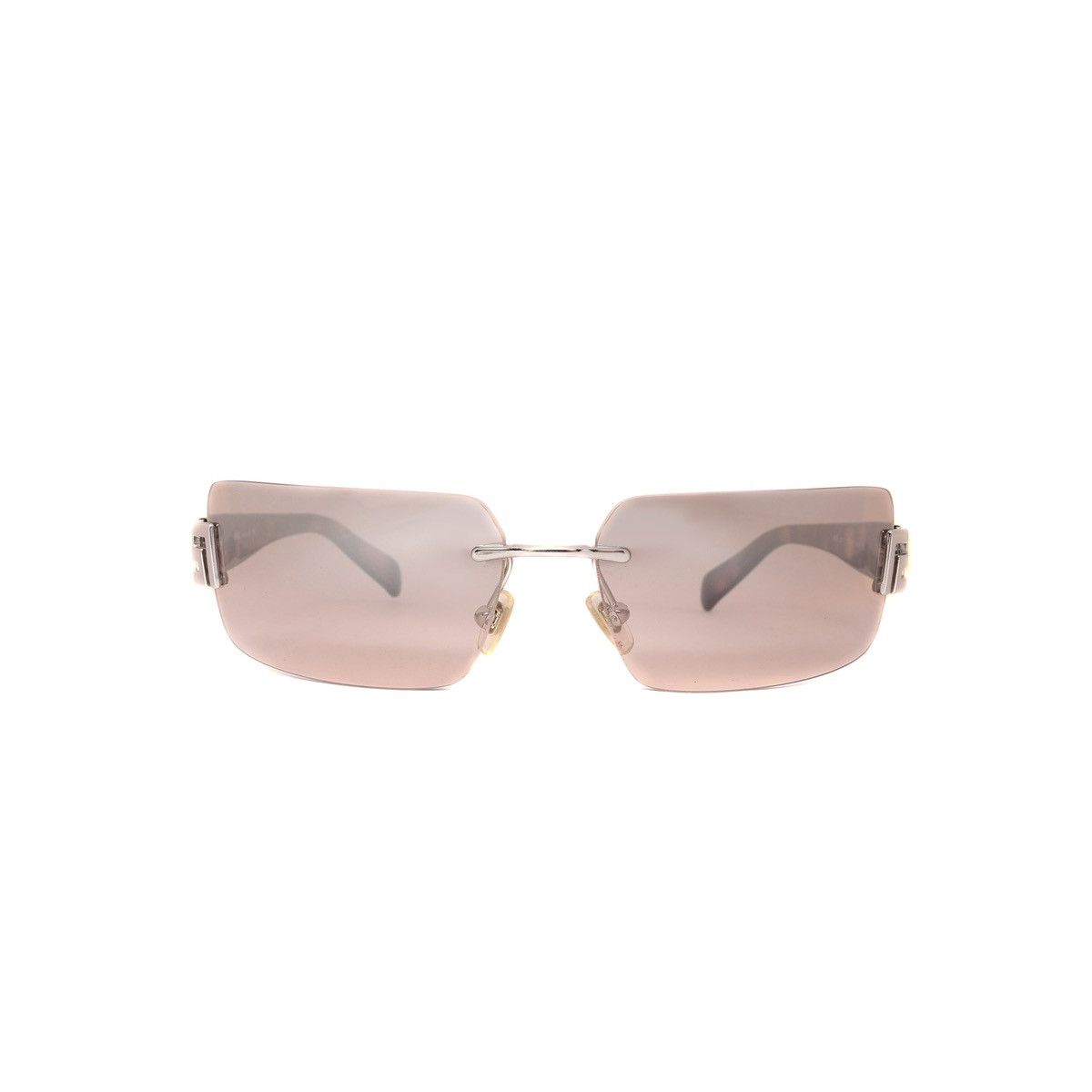 image of Versace 00’S Silver Logo Brown Rimless Sunglasses, Men's