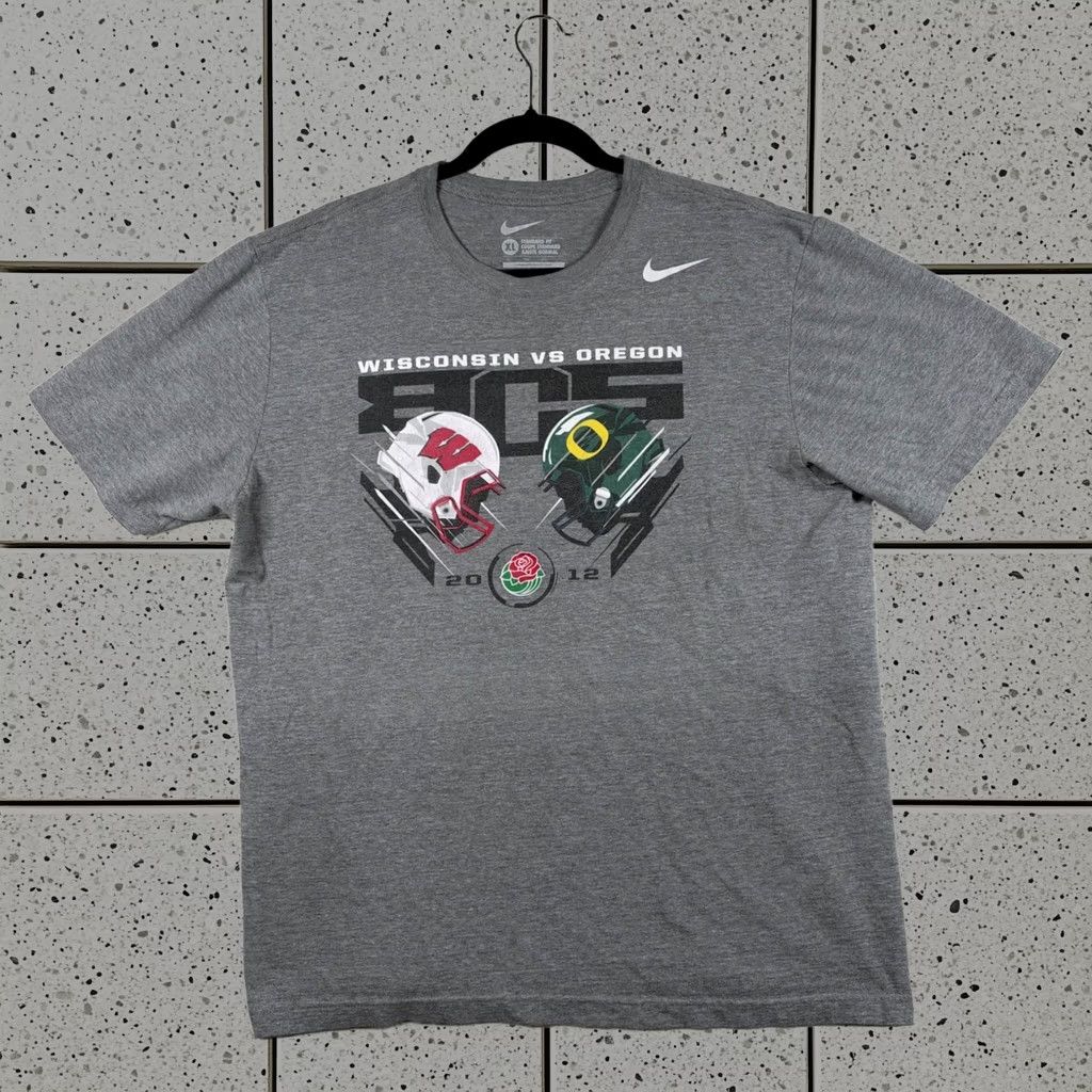 Nike T-Shirt Mens 1XL Gray Wisconsin Badgers Oregon Ducks 2012 Rose Bowl College Football, Men's