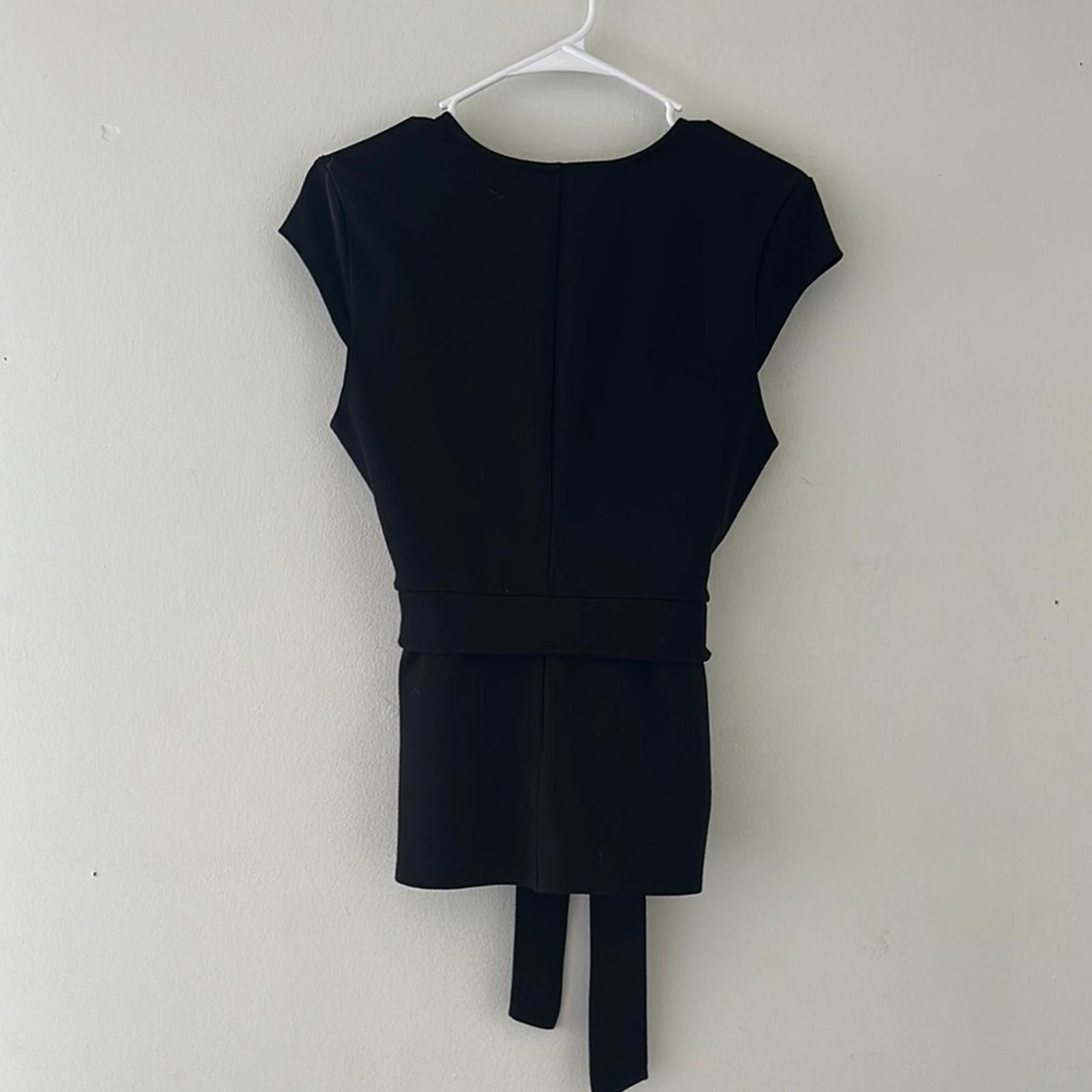 Designer Black Tie Front Fitted Blouse Size S / US 4 / IT 40 - 5 Thumbnail