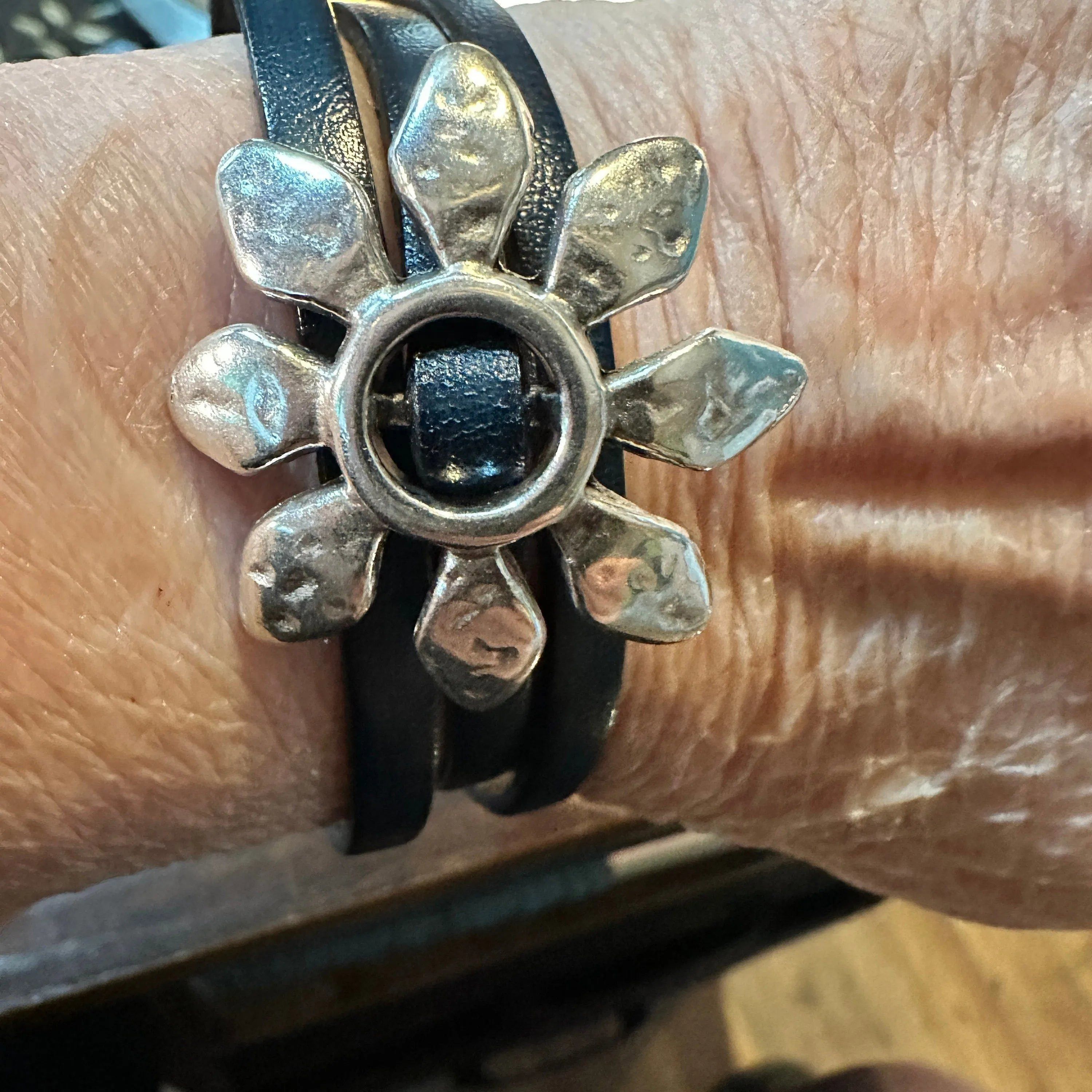 Other Boho Leather Flower Power Hippie Leather Bracelet, Triple Wr Size ONE SIZE - 3 Thumbnail