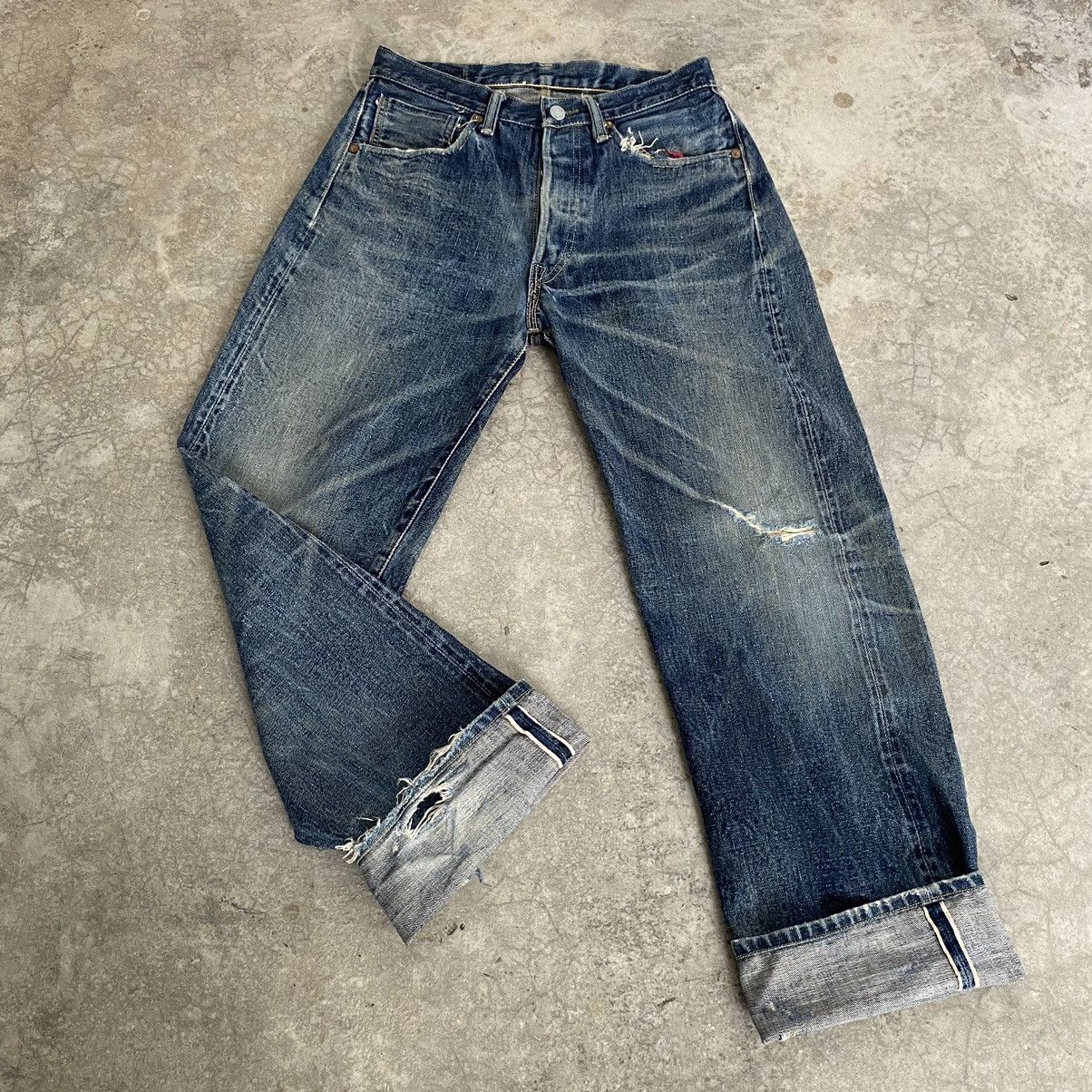Pherrow's Vintage Pherrow’s Stormy Blue Faded Blue Selvedge Jeans Size US 29 - 1 Thumbnail