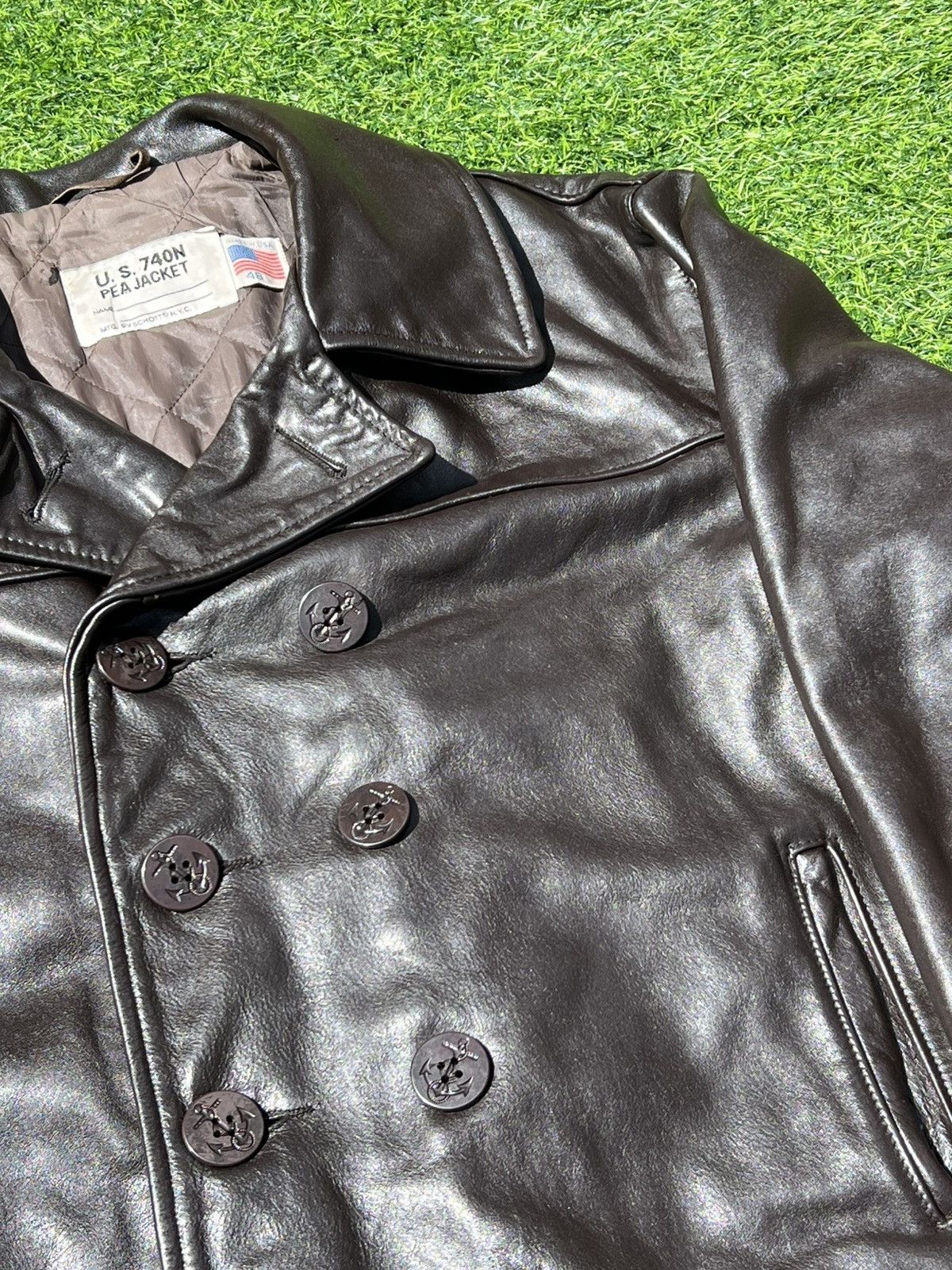 Schott Vintage Schott NYC U.S. 740N Leather Naval Pea Coat Size 48 Size US M / EU 48-50 / 2 - 4 Thumbnail