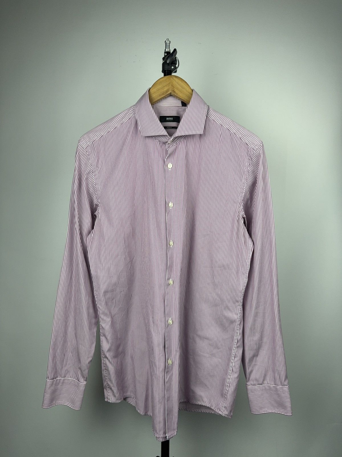 Hugo Boss Luxury BOSS Hugo Boss Slim Fit Striped Dress Shirt 42 16/1/2 Size US L / EU 52-54 / 3 - 1 Thumbnail