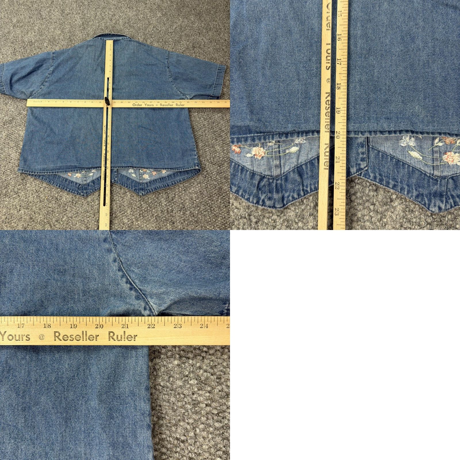 Denime New Directions Shirt 2X Womens Blue Denim Embroidered Floral Button Front Top Size XXL / US 16-18 / IT 52-54 - 8 Thumbnail