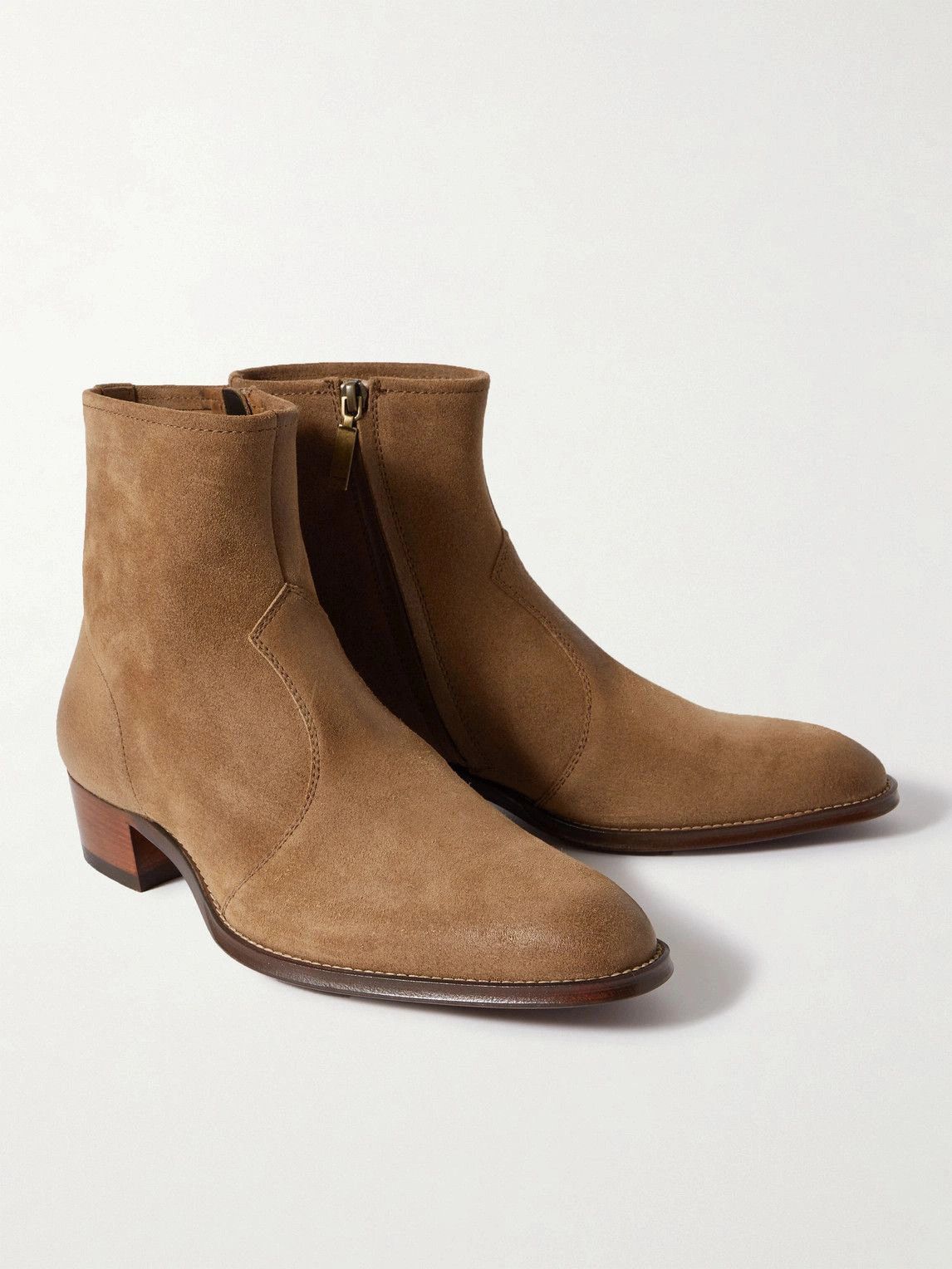 Saint Laurent Paris Wyatt Waxed-Suede Chelsea Boots in Brown Size US 7.5 / EU 40-41 - 4 Thumbnail