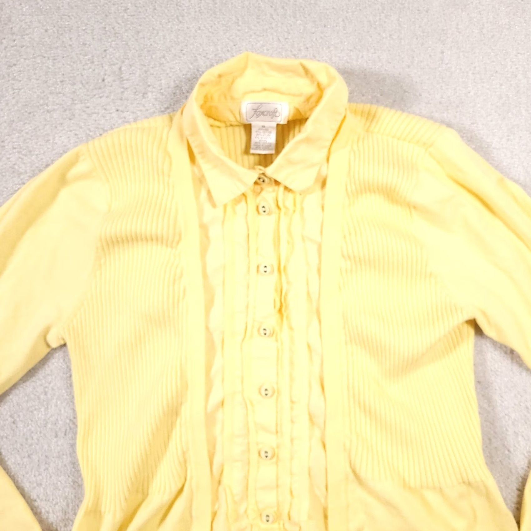 Vintage VINTAGE Foxcroft Knit Button-Up Cardigan Sweater Collar Shirt Women's Med Yellow Ribbed Size M / US 6-8 / IT 42-44 - 3 Thumbnail