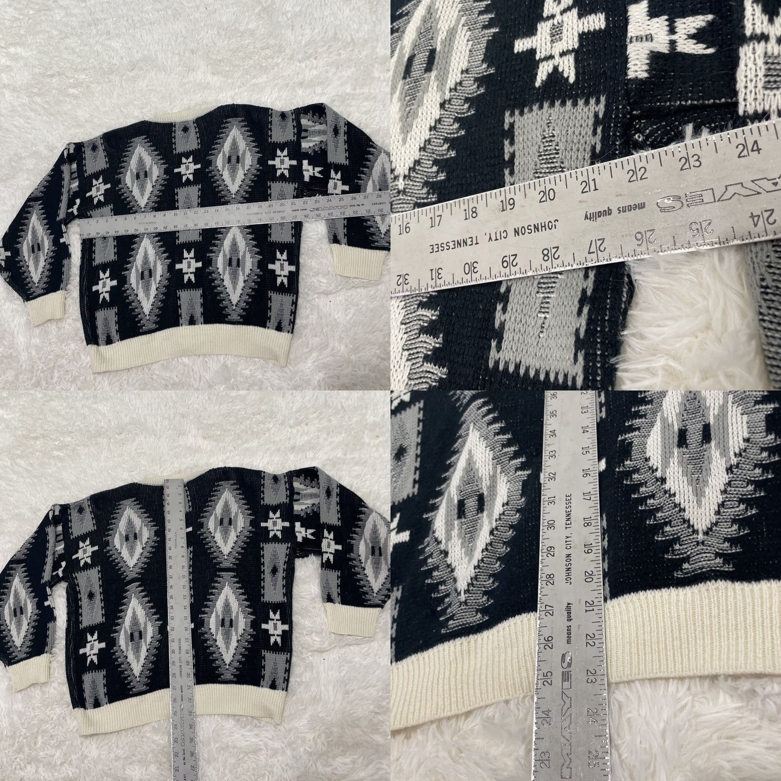 Saturdays NYC SATURDAYS Cardigan Sweater Geometric Black White Vintage 90s S Mens V-Neck Knit Crew Deck Casual Party/Cocktail Travel All Seasons Size US S / EU 44-46 / 1 - 8 Thumbnail