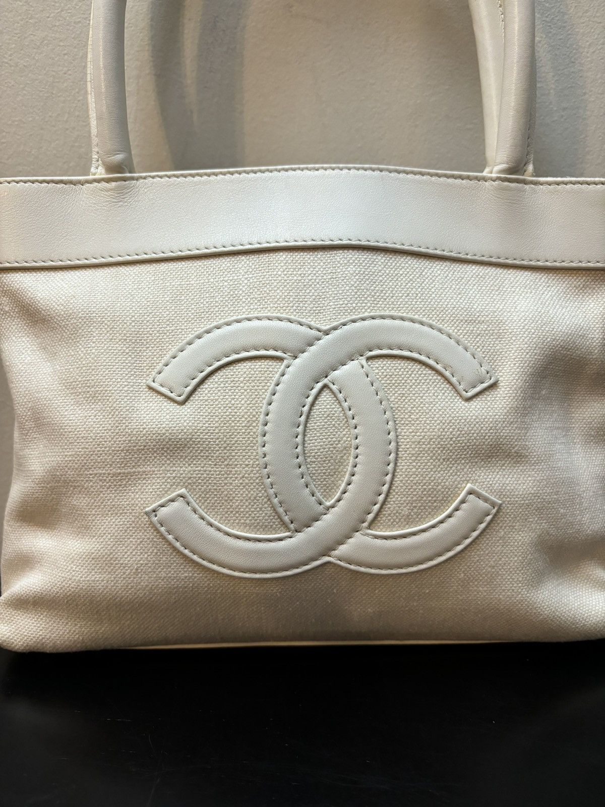 Chanel Chanel CC Caviar Timeless Canvas Tote Hand Bag White Beige Size ONE SIZE - 2 Thumbnail