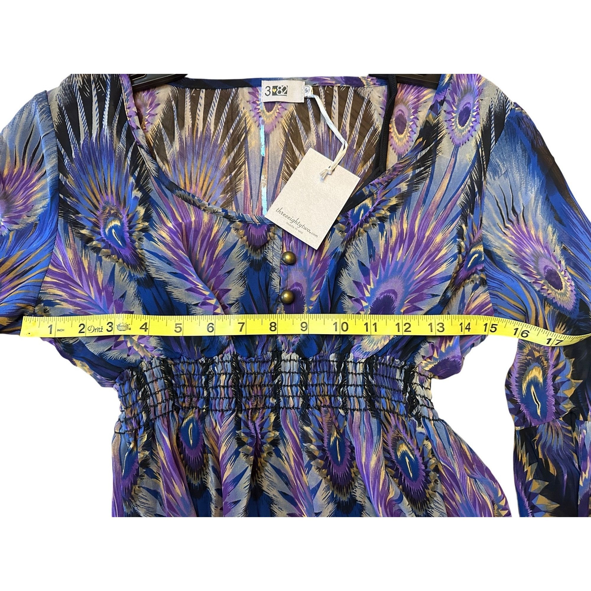Designer Three Eighty Two Bohemian Peacock Feather Size S Sheer Dress Size S / US 4 / IT 40 - 6 Thumbnail