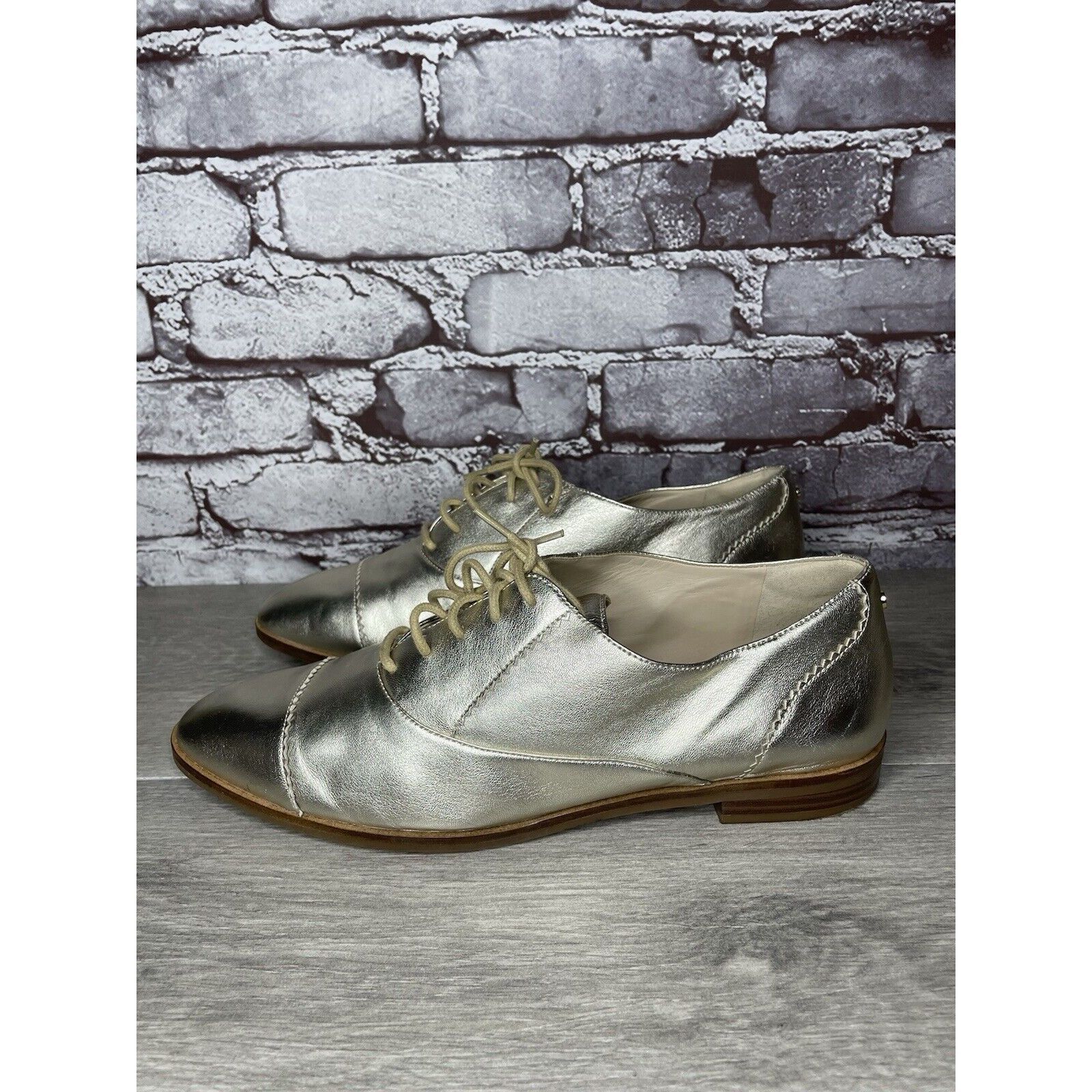 Cole Haan COLE HAAN Go To Collection Arden Gold Metallic Leather Oxfor Size US 10 / IT 40 - 10 Thumbnail
