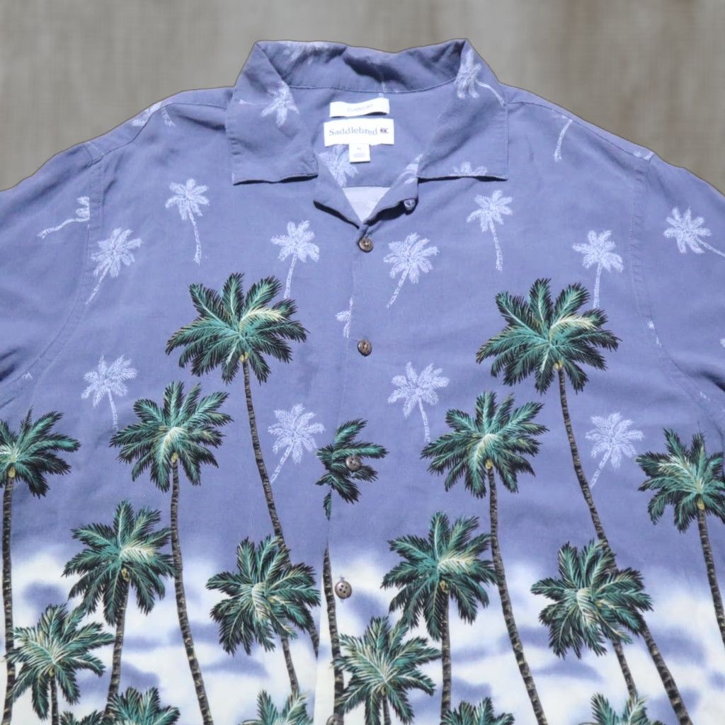 Vintage Saddlebred Shirt Hawaiian Button-Down Short Sleeve XL Blue Floral Palm Tree Men's Size XL Size US XL / EU 56 / 4 - 1 Thumbnail