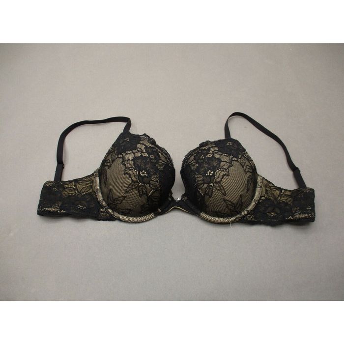 Vintage 34C Maidenform Womens Black Lace Lined Underwire Back