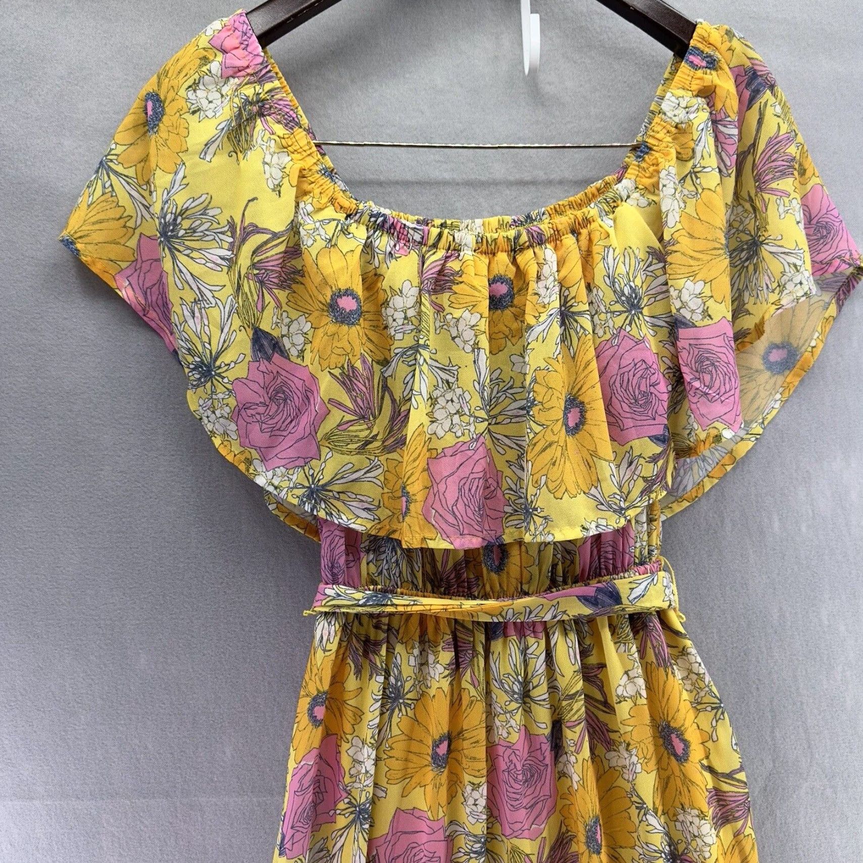 Vintage Vici Dress Maxi Womens XS Floral Off the Shoulder Flutter 100% Polyester Chiffon Long Sleeve Vintage N/A Size XS / US 0-2 / IT 36-38 - 4 Thumbnail