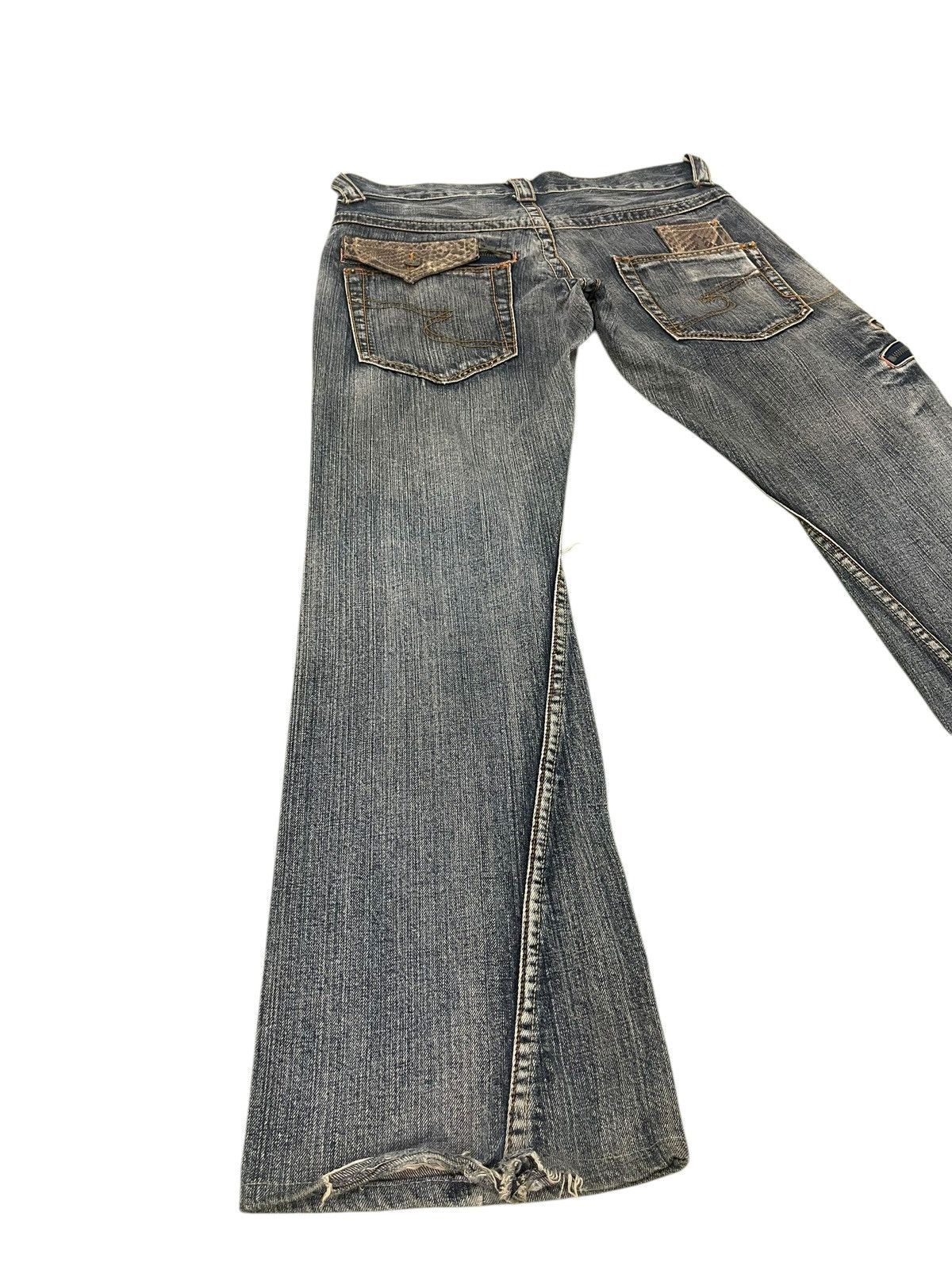 Japanese Brand Flare Jeans Semantic Design Distress Python Low Rise 2🟦 Size US 33 - 14 Thumbnail