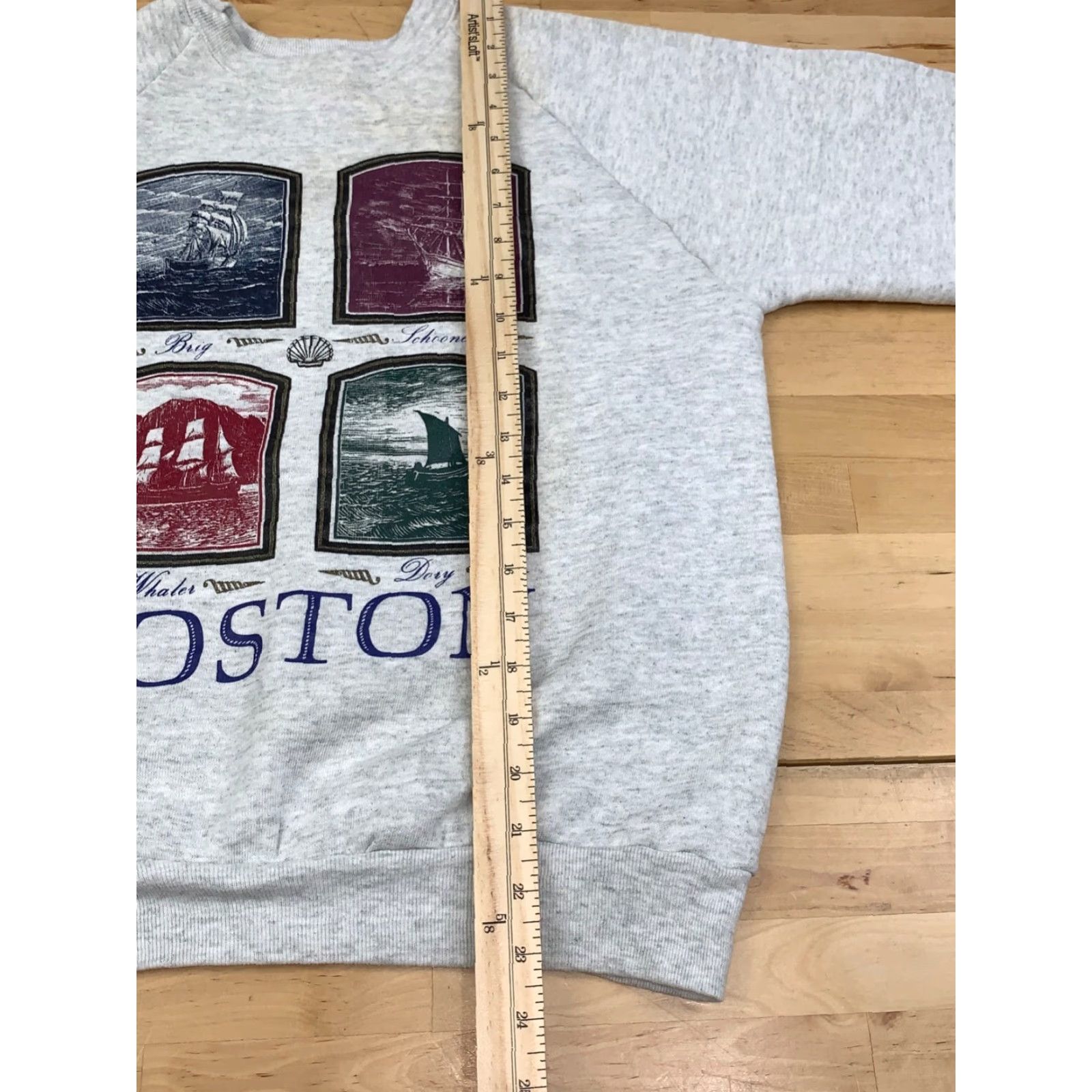 Fruit Of The Loom VINTAGE Boston Sweatshirt Pullover Adult M Gray Casual Sailing Ships USA 90s Nautical Graphic Print Sweatshirt Pullover Mens Gray Boston Ships 90s USA Size US M / EU 48-50 / 2 - 6 Thumbnail