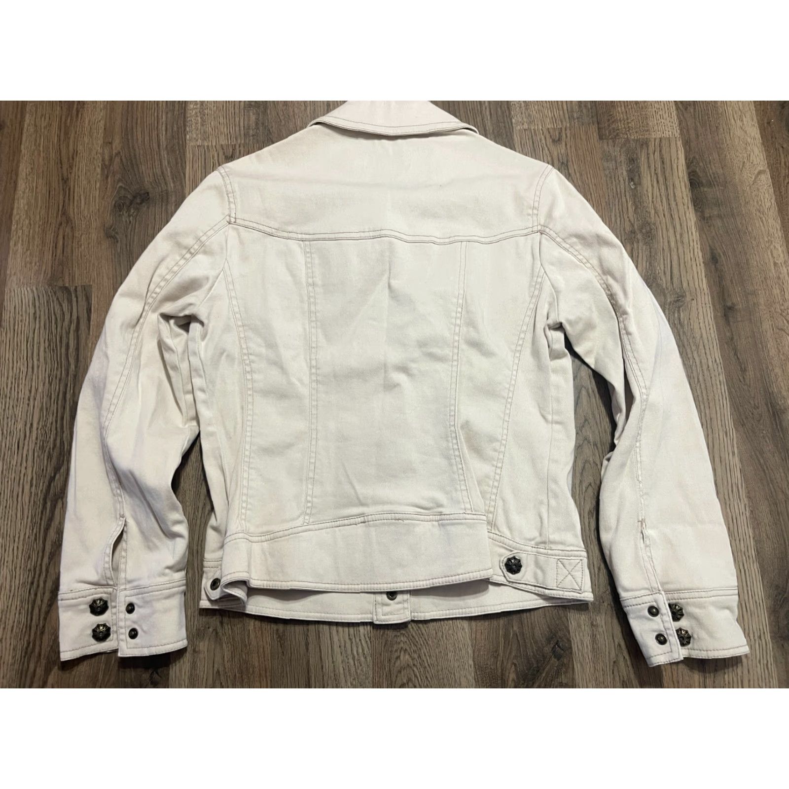Olive Live a Little Jacket Womens Size Medium White Button Up Jean Jacket Pockets Street Casual Travel N/A Size 32" / US 10 / IT 46 - 2 Thumbnail