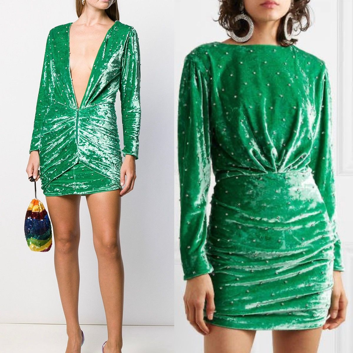 The Attico Crystal-embellished Reversible Ruched Mini Dress