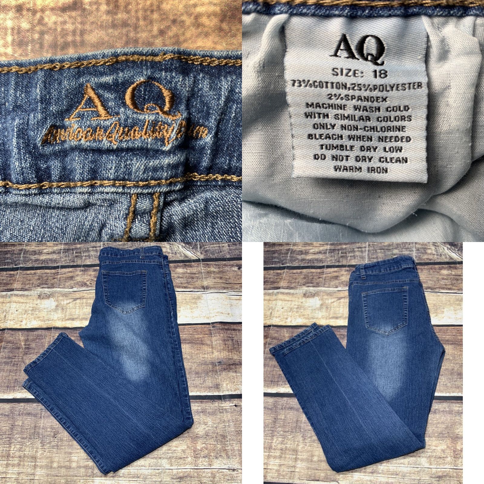 Vintage VINTAGE American Quality AQ Jeans Women Slim Distressed 18 Plus 36 x 31 Blue Denim Stretch Size 40" / US 18 - 8 Thumbnail