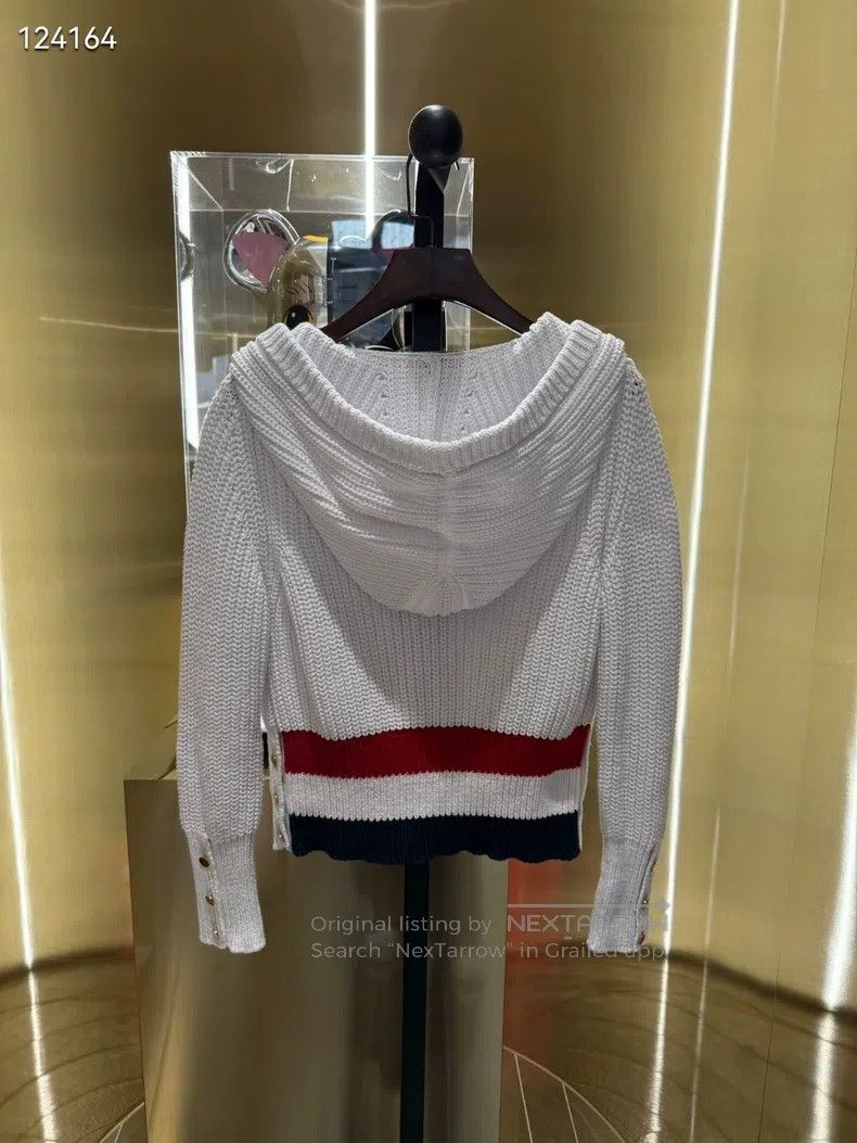 Thom Browne Thom Browne White hem striped gold button knitted hooded j Size S / US 4 / IT 40 - 2 Thumbnail