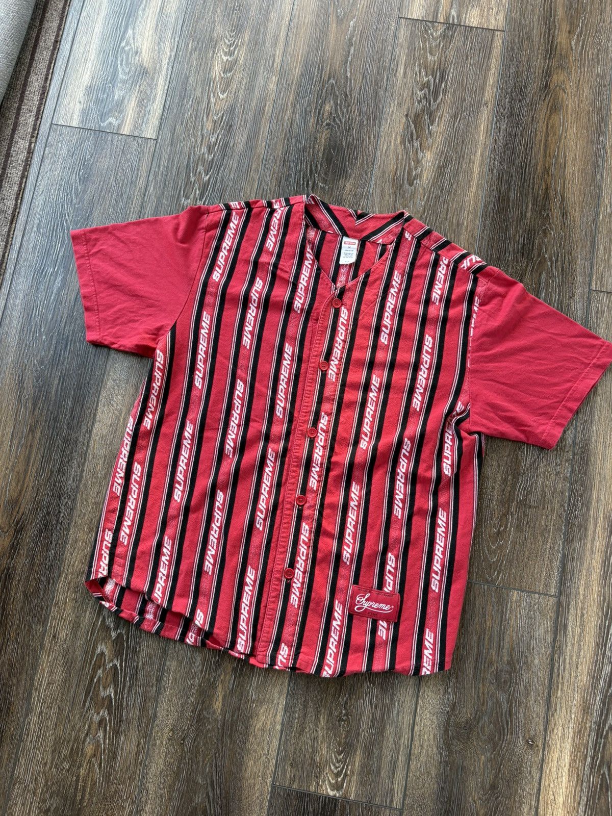 Supreme Jacquard Logo Baseball Jersey SS19 Red